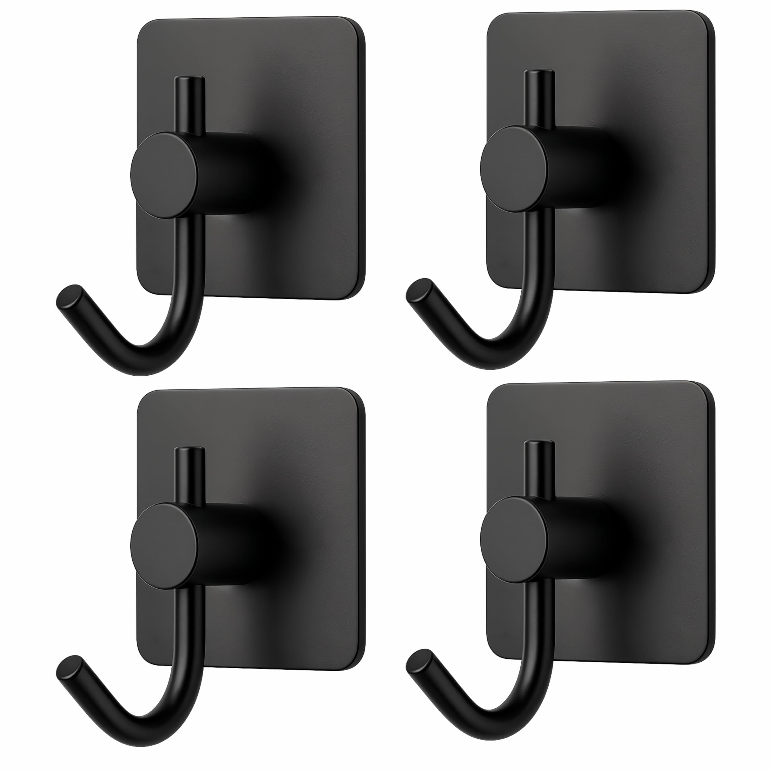 JIALTO 4 pcs Self-Adhesive Stainless Steel Hooks: Heavy-Duty Wall Hangings, Waterproof & Drill-Free - Strong Towel, Coat, and Kitchen Hooks for Bathroom and Kitchen (Big Squre Black Hook)