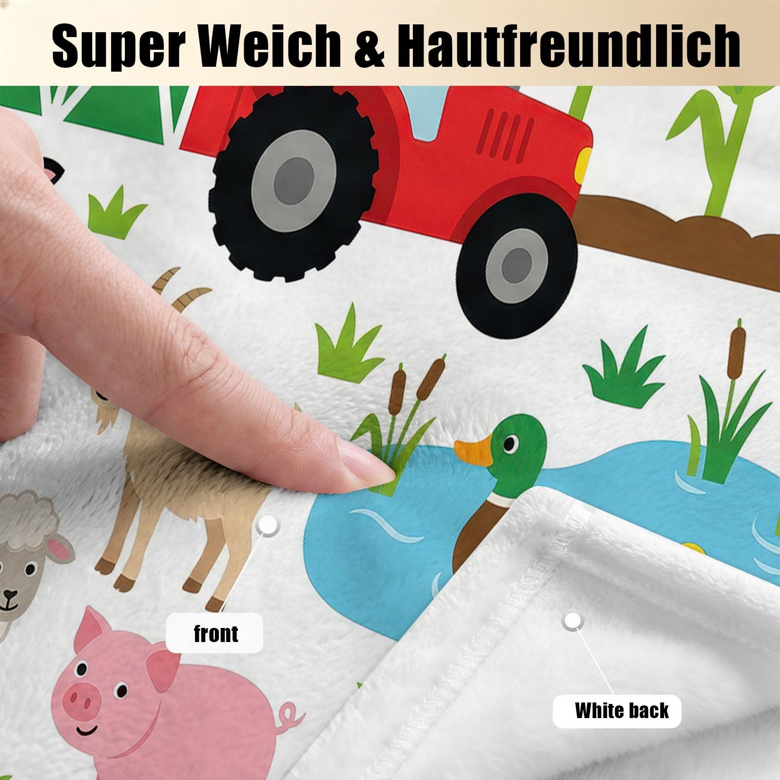 Generisch Manta suave de franela de 150 x 200 cm, con granero, cercas, animales, árboles, dibujos animados, estilo pastoral, suave manta para sofá, cama, habitación de los niños, manta como regalo