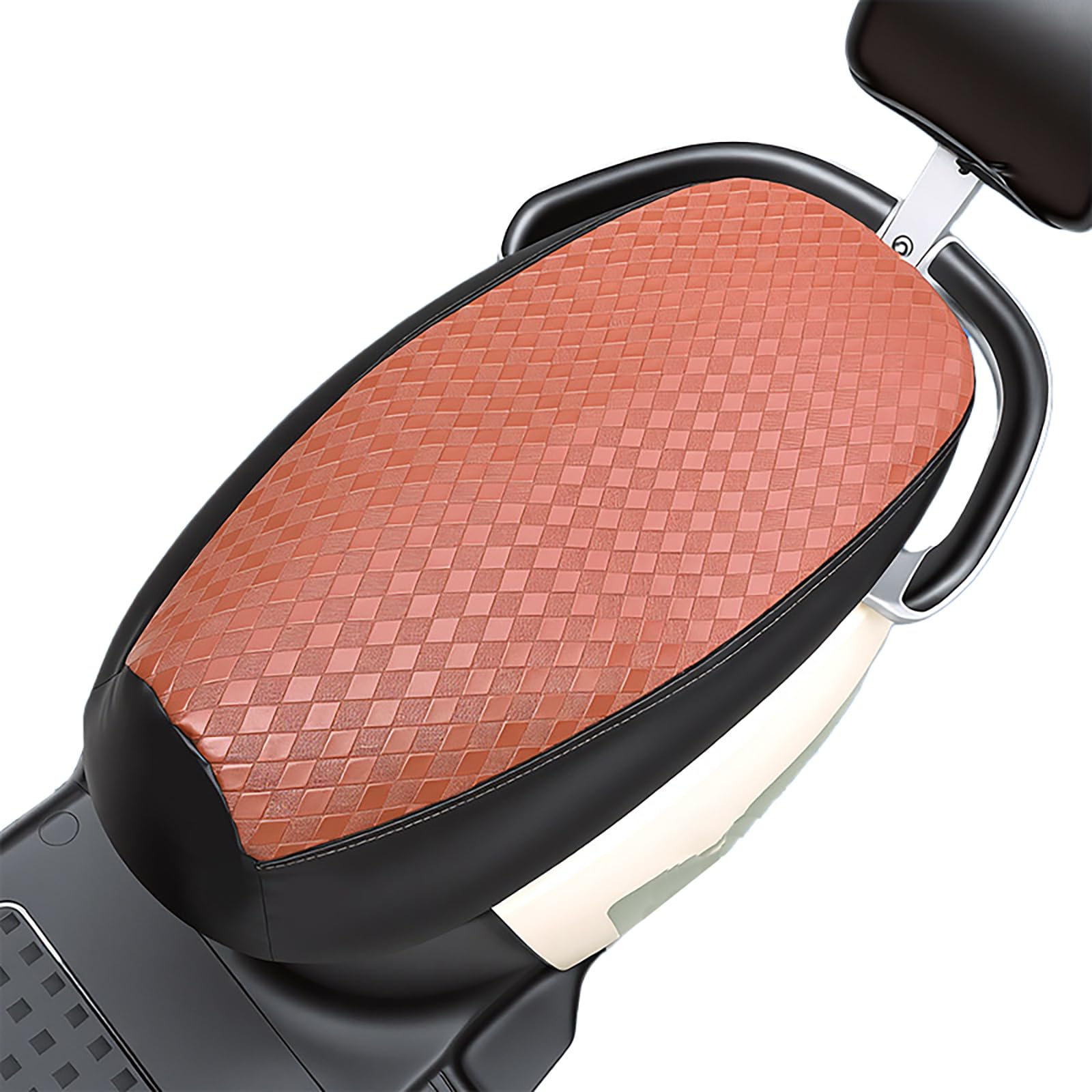 Mswborml Waterproof Leather Motorcycle Seat Cover Breathable Fabric, Universal Electric Scooter Saddle Pad, Summer Heat Insulation and Sun Protection for Outdoor Riding, Easy to Install,Brown,S1
