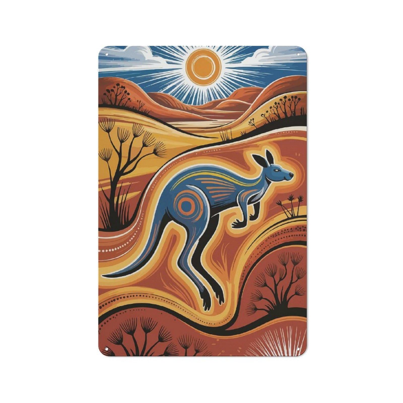 Junmoney Kangaroo In Australian Outback Illustration Vintage Tin Sign 30X20cm For Home Office Or Studio, For Vintage Wall Decor Fans, For Cafés, Pubs And Restaurants