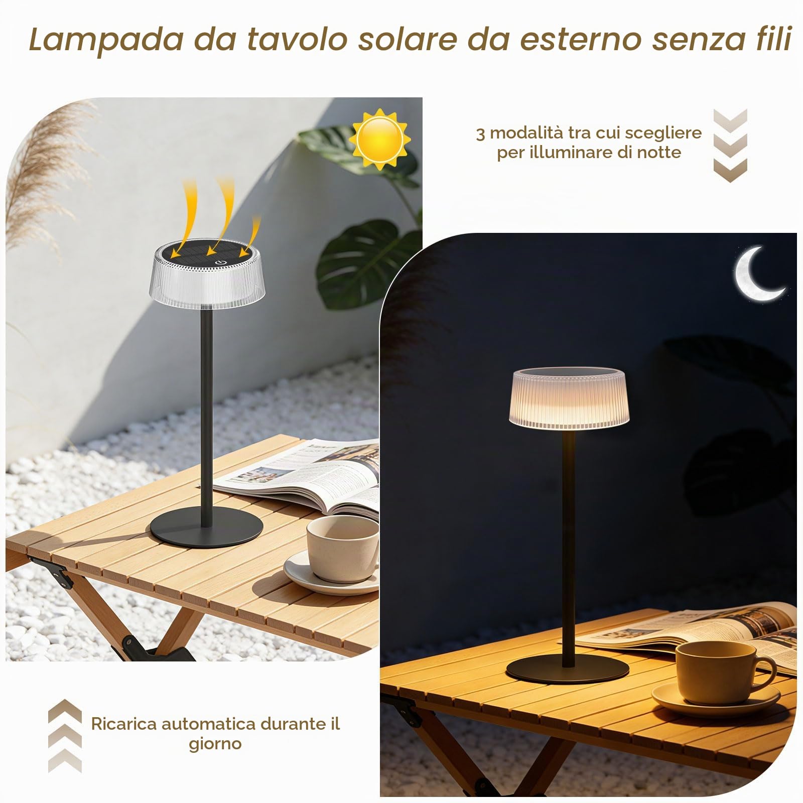 Lacasa Lampada da Tavolo Senza Fili Ricaricabile, 2 Pezzi LED Lampada Solare da Tavolo Dimmerabile Touch, 3000-6000K 4000mAh Portatile Lampada Soggiorno Comodino IP67 Impermeabile per Interno Esterno