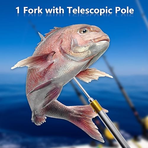 Miniatura 9 de Dutiplus Gaff telescópico de pescado con 1  5 dientes surtidos, arpones de púas, mar y hielo para caza, pez rana, topo de 5 pies de largo