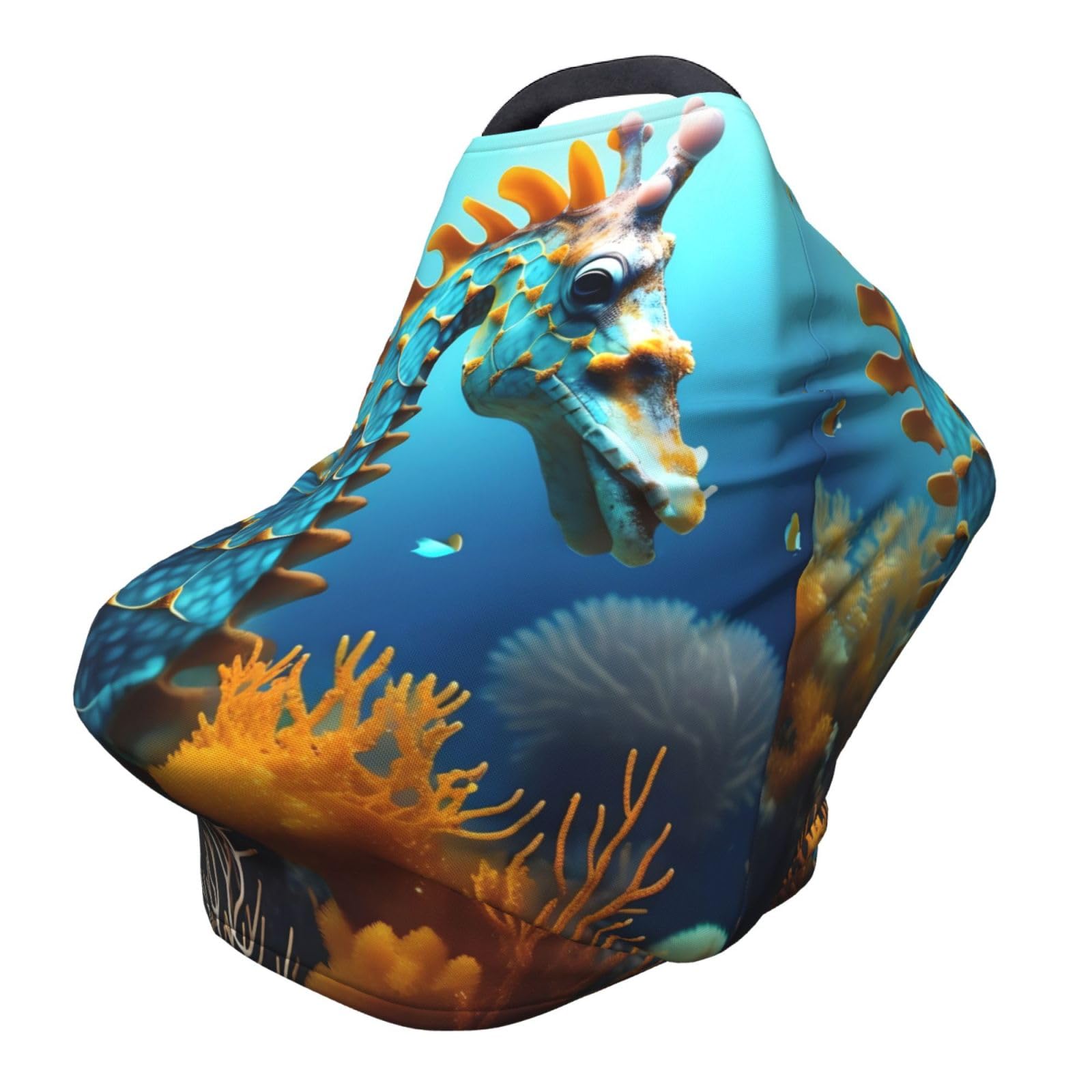 XZDHYZ Blue Seahorse Versatile full-print Stroller Chair Cover/Nursing Cover, specially designed for your baby, Black