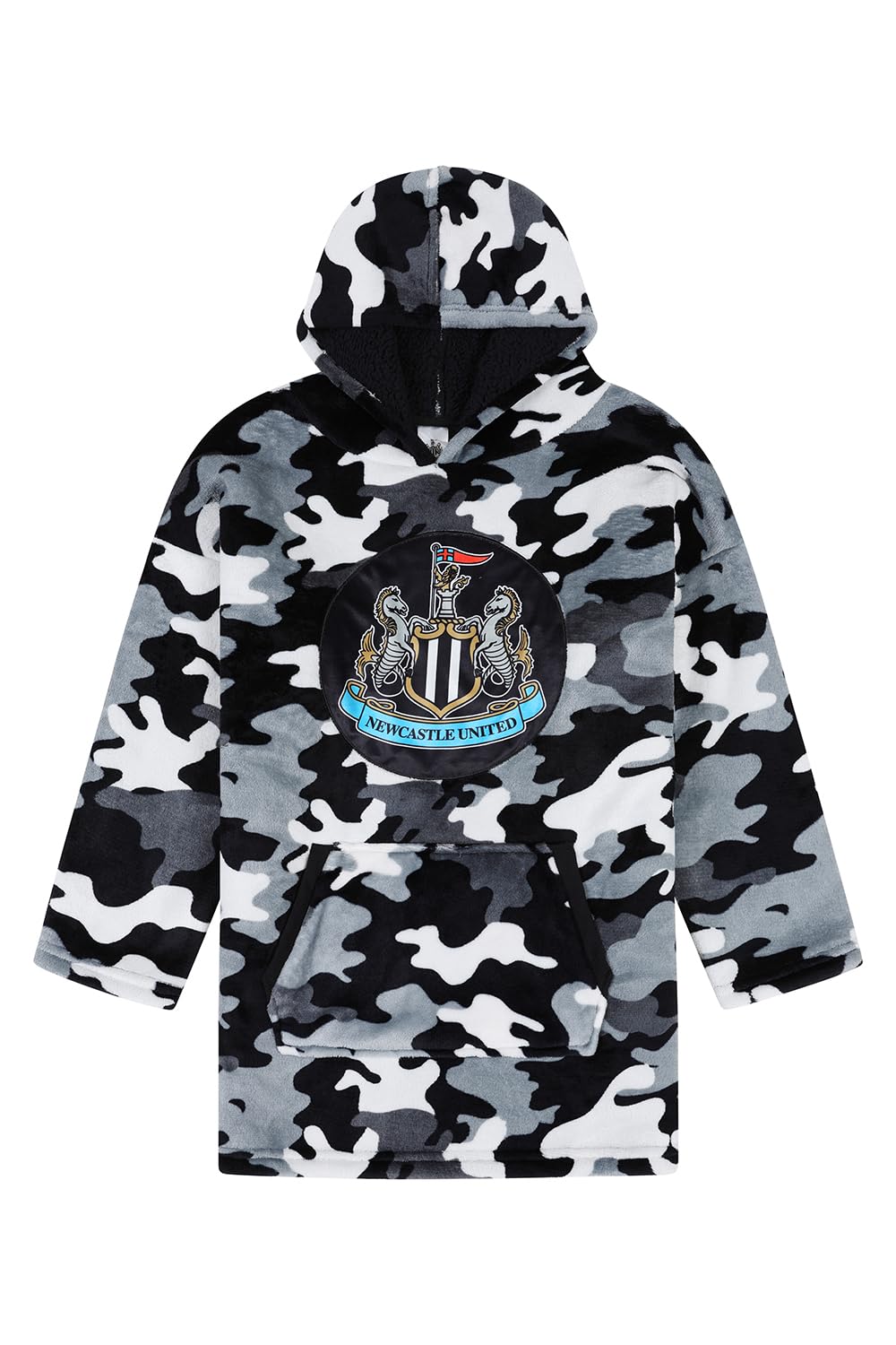Newcastle United Football Club Mens Camouflage Fully Lined Luxury Fleece Hoodie, Oversized Fleece Blanket