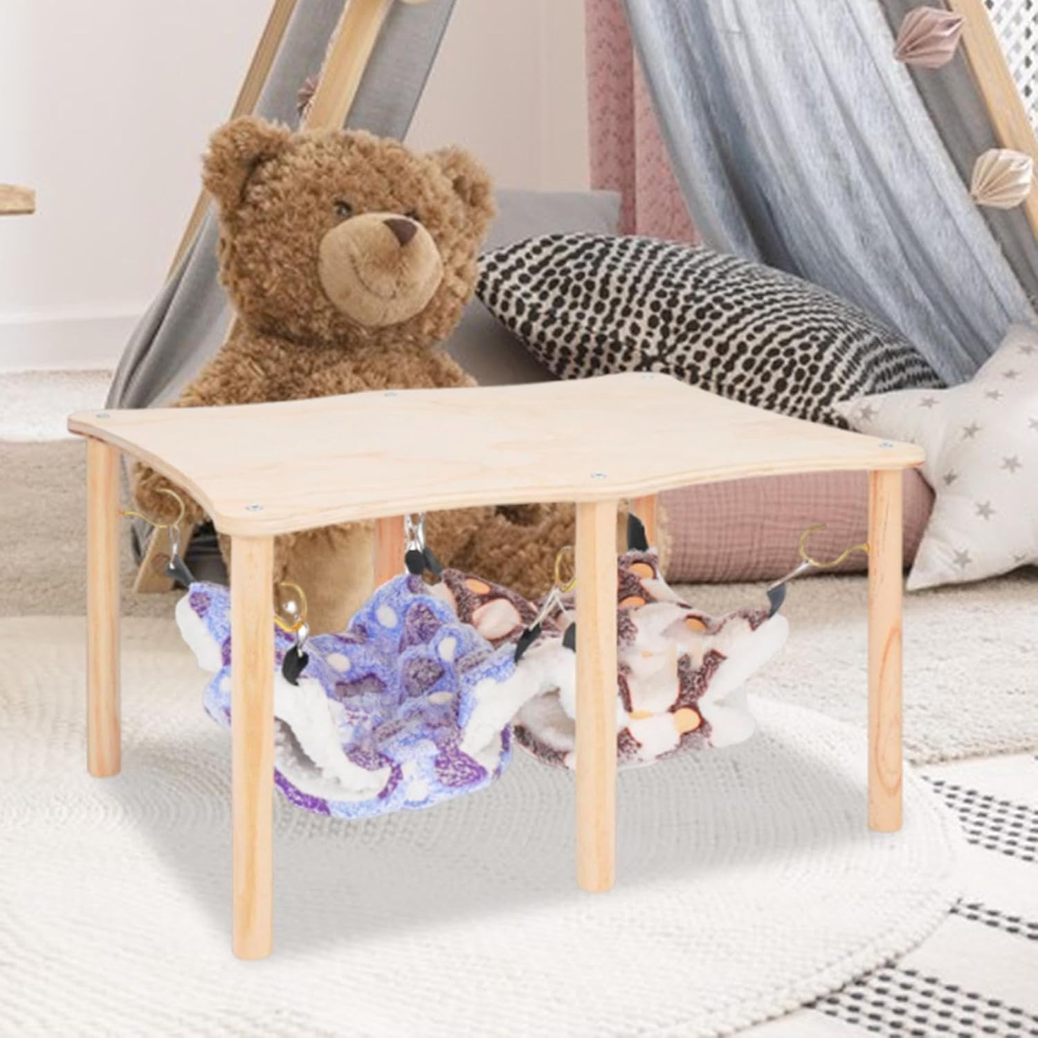 Guinea Pig Hammock with Wooden Stand Hideout for Bunny Parrot Chinchilla