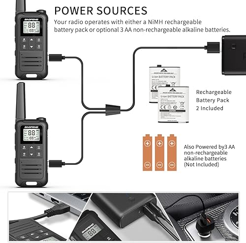 Miniatura 3 de walkie talkies para adultos Baofeng FRS walkie talkie con auricular NOAA alertas meteorológicas de mano Wakey takey recargable con carga USB tipo C