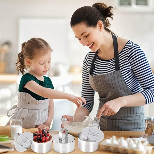 Miniatura 2 de Molde redondo para anillos de pastel, juego de cortador de galletas, moldes de acero inoxidable de 3 pulgadas para mousse de postre con anillos de