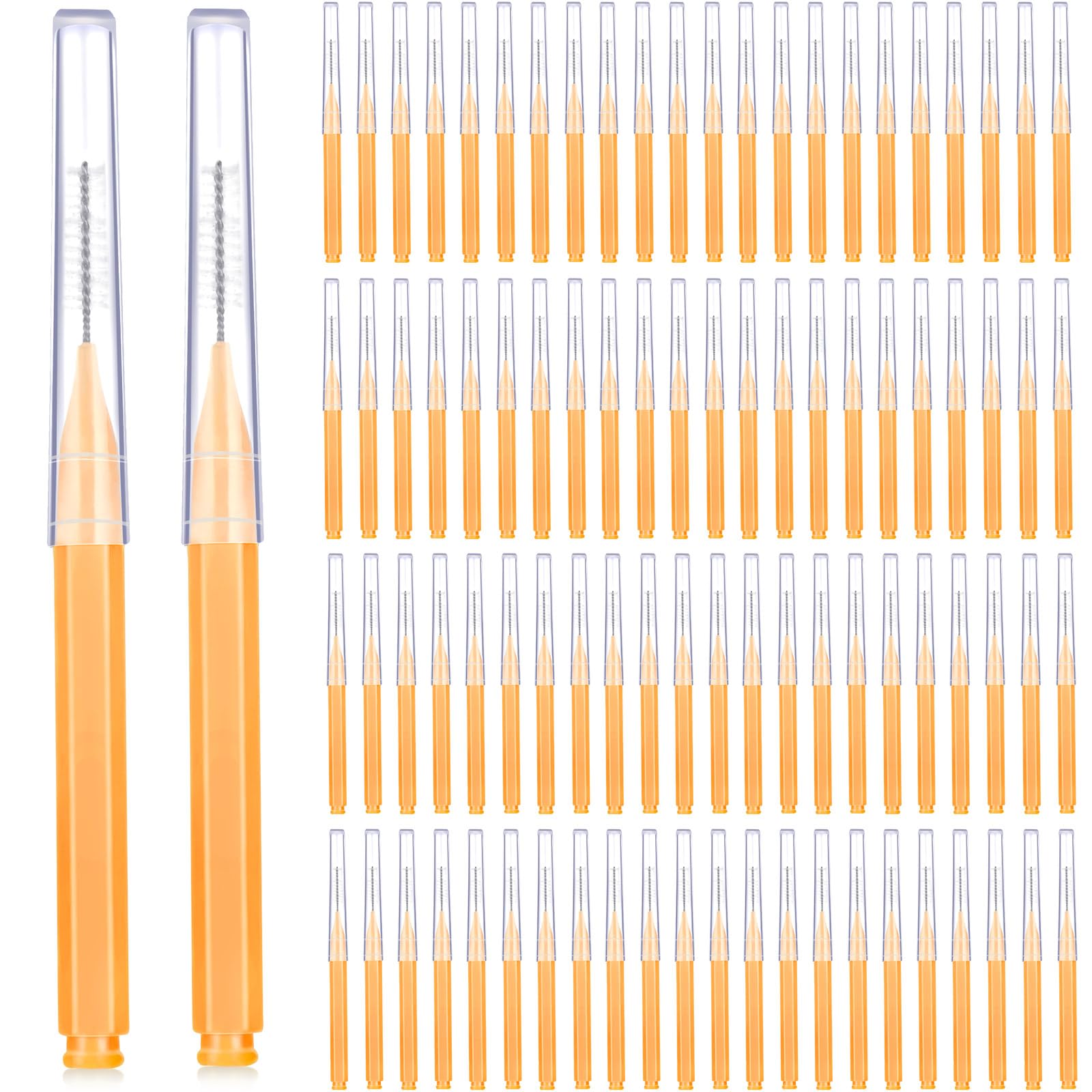 Patelai 100 Pieces Braces Brush for Cleaner Interdental Brush Toothpick Dental Tooth Flossing Head Oral Dental Hygiene Flosser Toothpick Cleaners Tooth Cleaning Tool(Orange,Ideal Size)