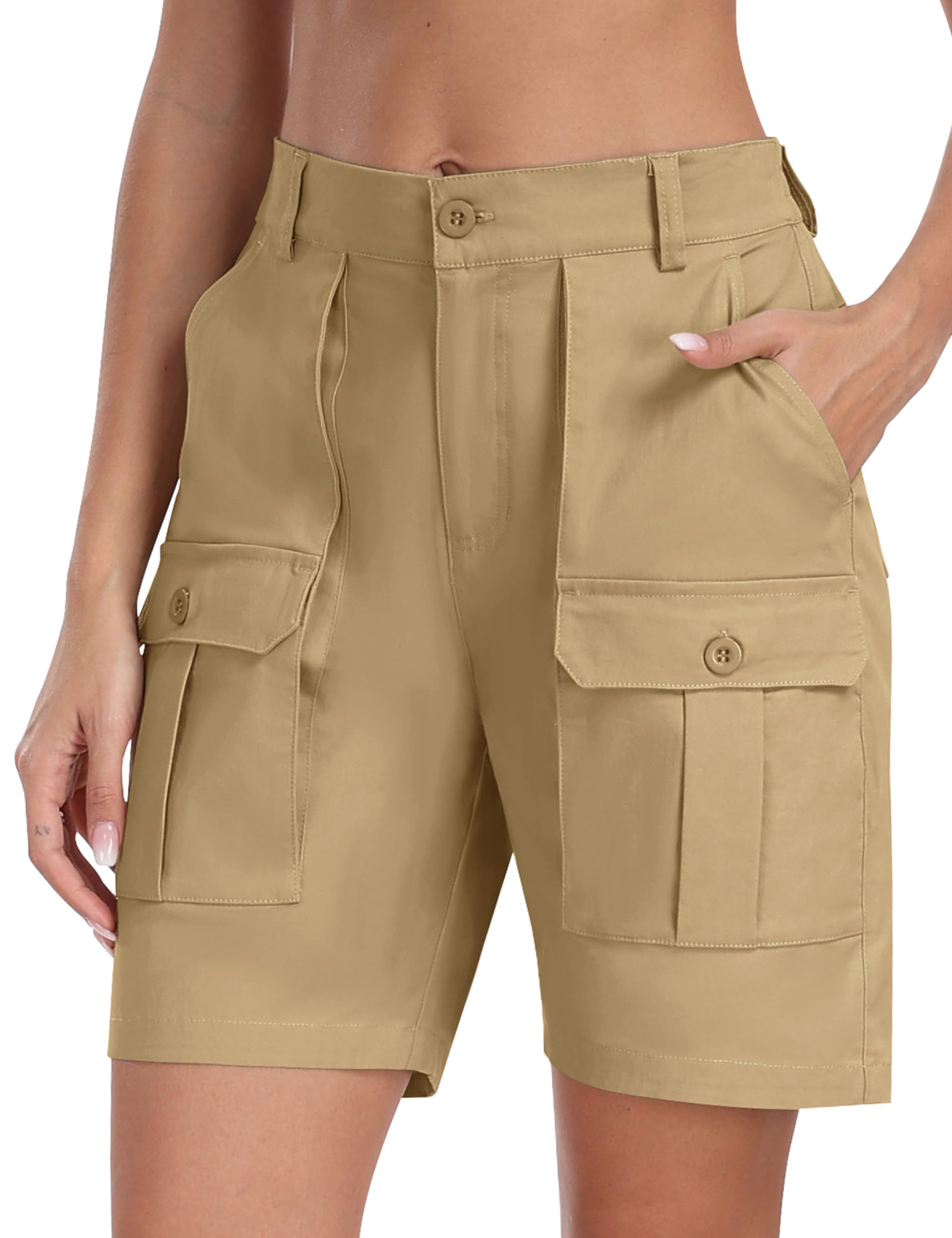 MoFiz Pantalones Cortos Cargo Mujer Algodón Bermudas Verano Shorts Hiking Pants con Bolsillos Shorts