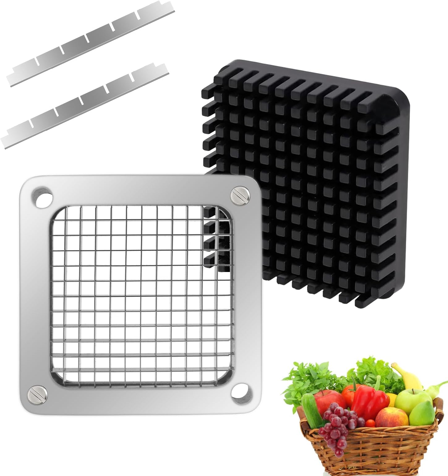 1/4‘’Replacement Chopper Blade,Commercial Vegetable Chopper Dicer Stainless Steel Blade and Pusher Block for Fruit Cutting Machine Tomato onion French Fries Cutter