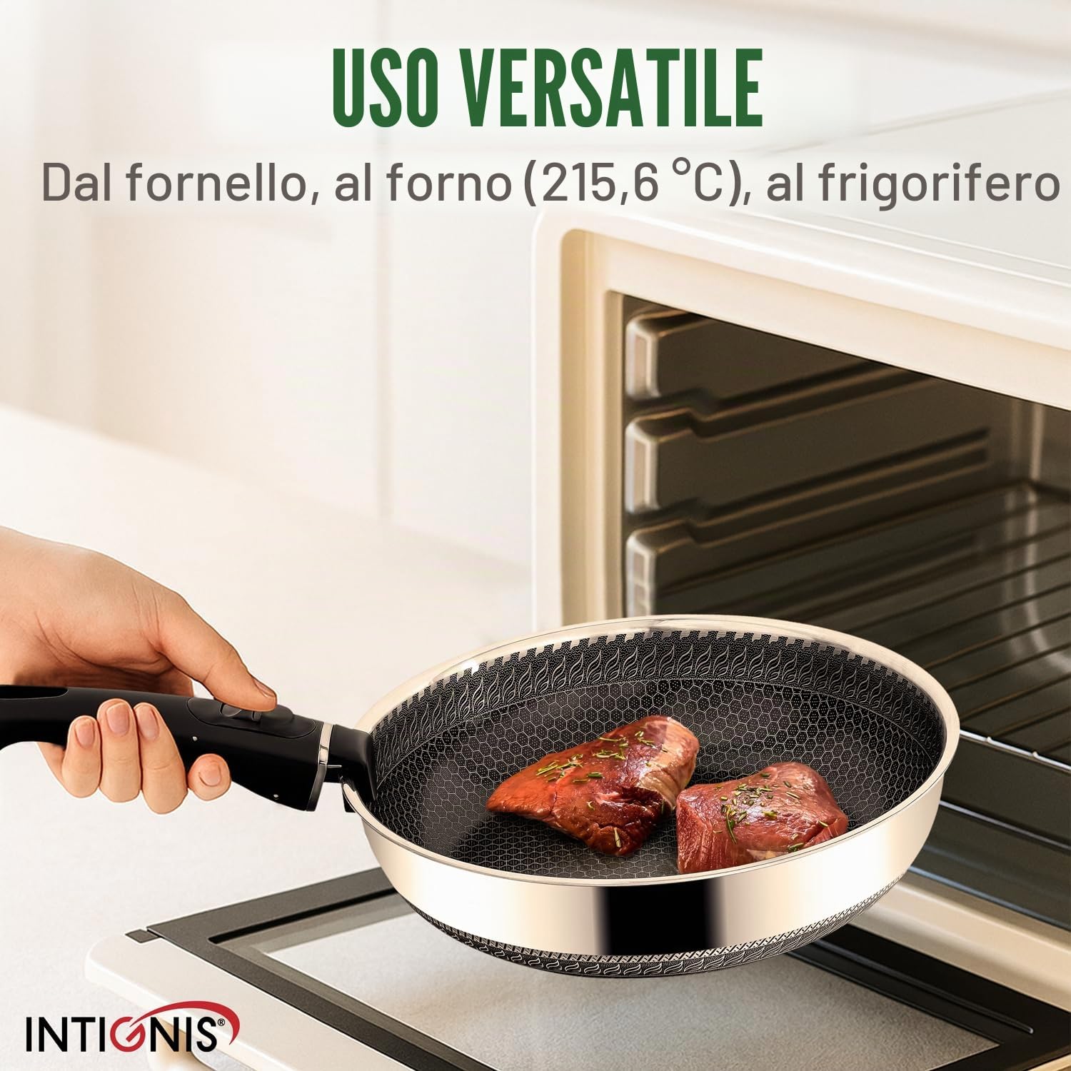 Set di pentole con manico intelligente rimovibile, 8 pezzi, set di pentole da campeggio impilabili, pentole e padelle salvaspazio, set da cucina in acciaio inossidabile, padella profonda 28 cm 4,5 l