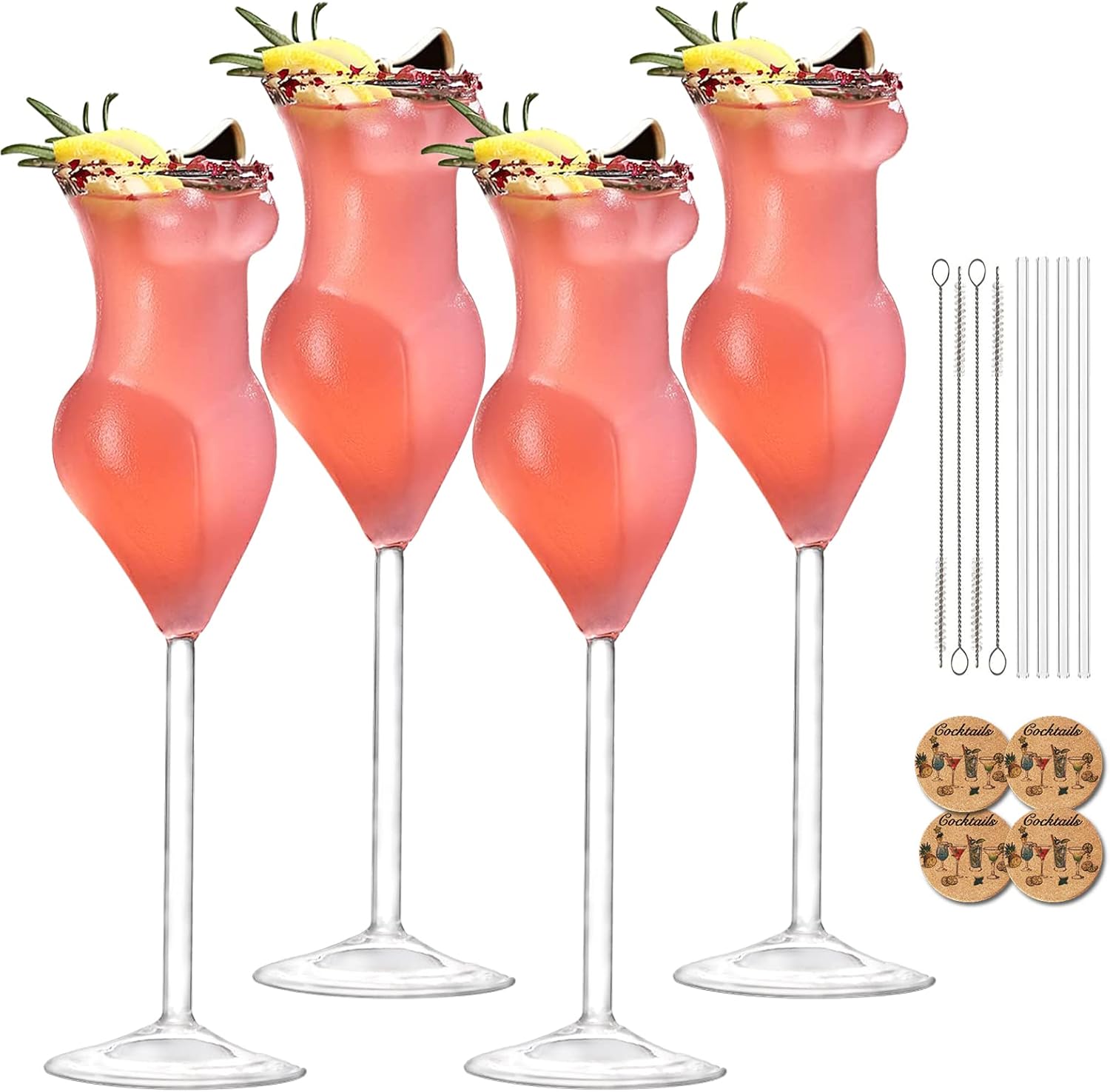 Wine Glasses Body Glasses Set of 4 Creative Cocktail Glass Beauty Lady 6 oz Whiskey Drinking Glasses Champagne Goblet for Lady's Night Party Home Bar