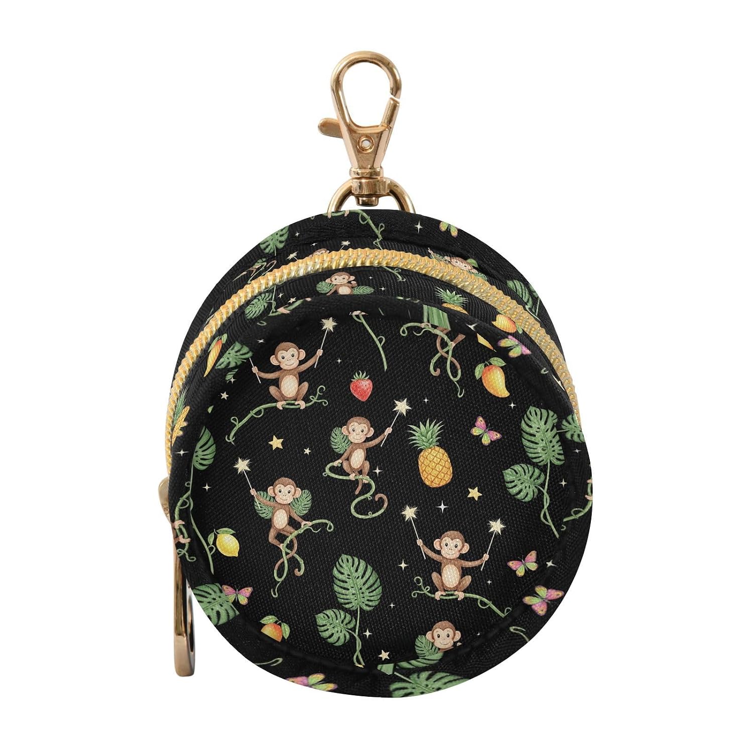 Monkey Mango Butterfly Star Baby Pacifier Holder Case with Clip Portable Pacifier Storage Organizer Round Container Pouch Box Fits Diaper Bag Stroller Purse