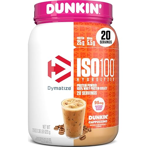 Dymatize ISO100 Protein Powder +Energy, 100% Whey Isolate, Cappuccino | 25g Protein, 95mg Caffeine, Hydrolyzed, Fast-Absorbing, Supports Muscle Health, 5.5g BCAAs, Gluten-Free, 20 Servings, 1.4 lb