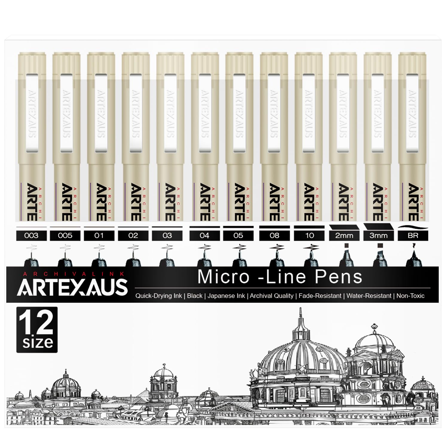 Micro Fineliner Drawing Art Pens, Fineliner Pens, 12 Assorted Sizes, Drawing Pens for Artists, Waterproof Archival Ink Pens, Art Supplies for Adults Sketching, Calligraphy,Technical Illustrators.