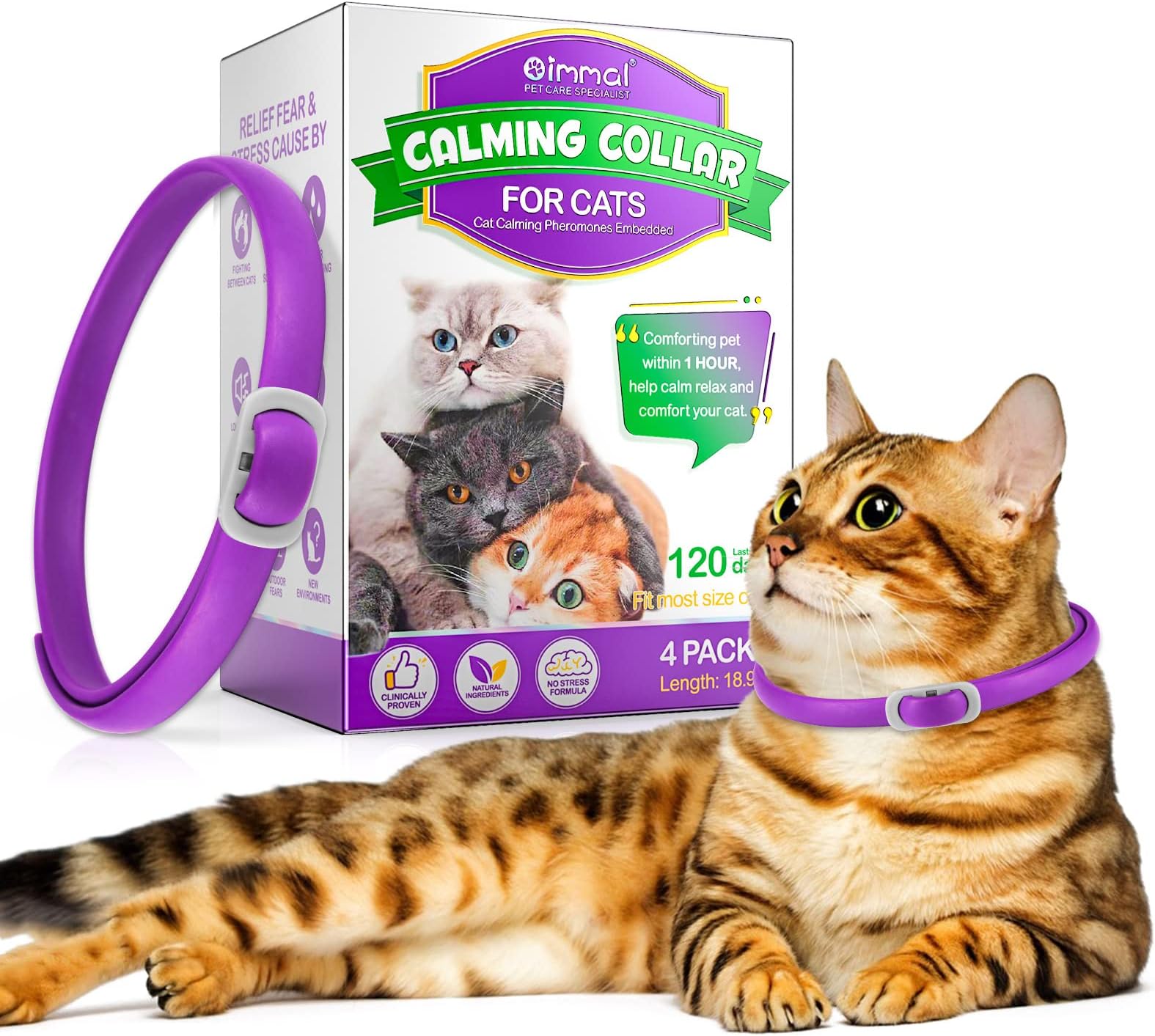 Abodiuss Soothing Collar for Cats, 4 Pieces, Adjustable Design, Pheromone Embedded Calming Collar for Anxiety, Sentry Soothing Collar, Durable, 120 Days, 18.9 Inches