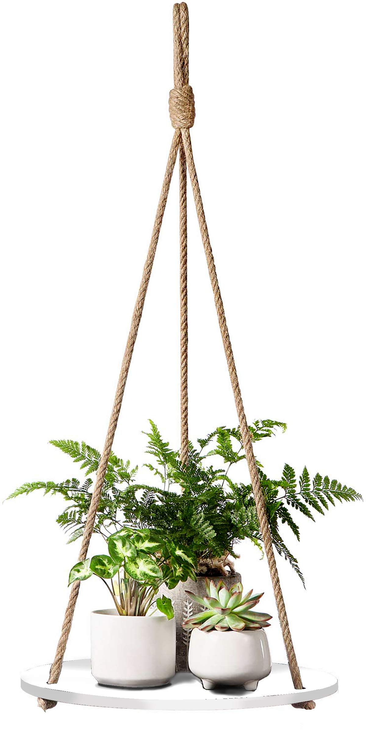 VAH- Kya Bat Hai !! Round White Wood Distressed Rustic Rope Bohemian Floating Shelves for Wall Decor , White