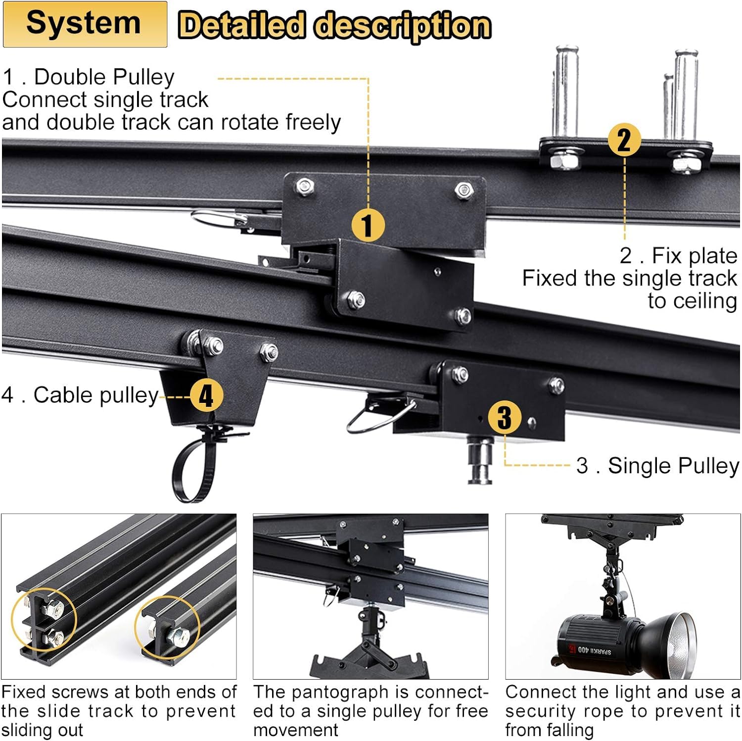 DATOUBOSS 5m x 5m Pantograph Deckenschienensystem für Fotografie, 5,0 m Schienenbeleuchtung mit Decken-Schienen, Pantograph Arm 43–200 cm, Deckenschiene für Foto & Video
