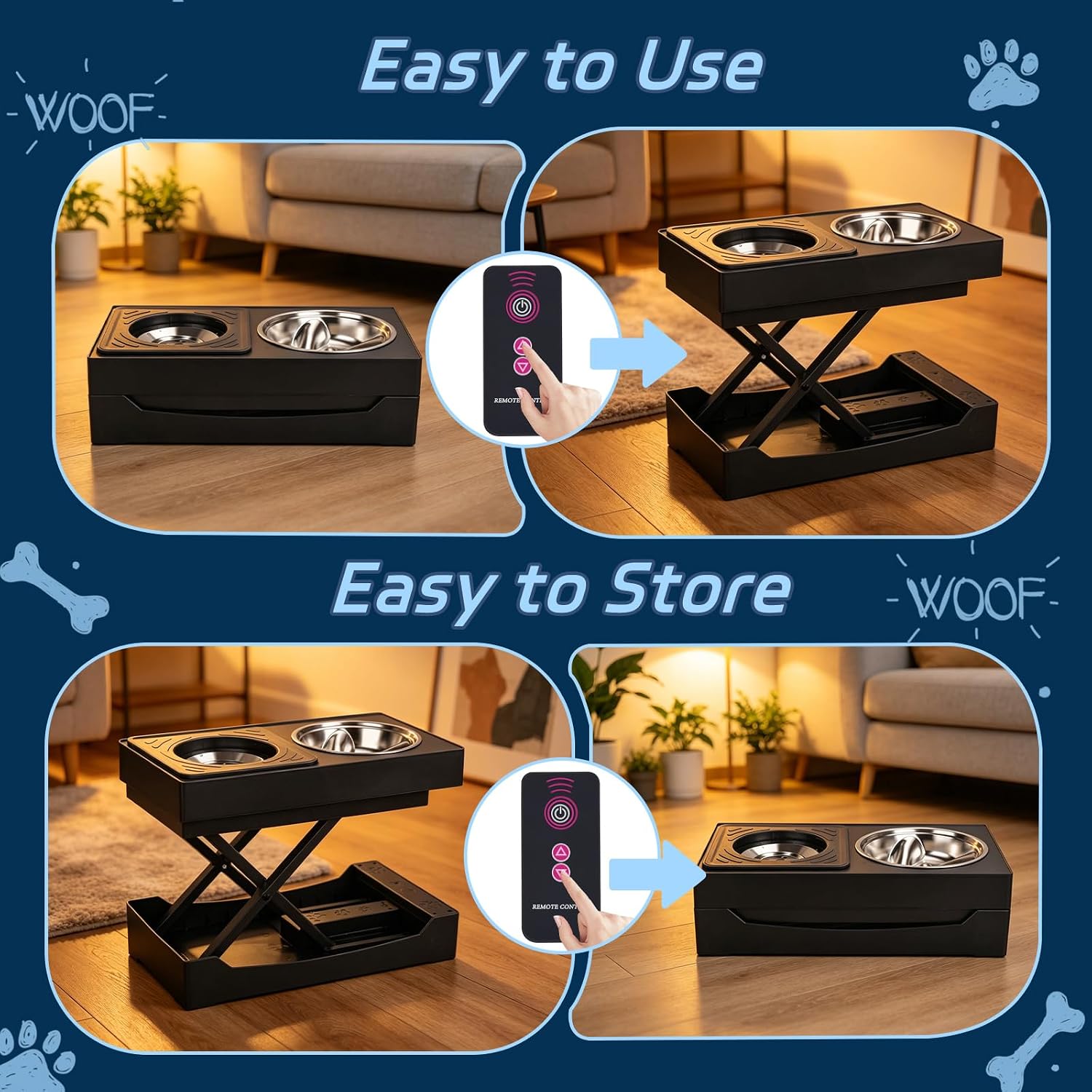 Electric Adjustable Height Dog Bowls Elevated, Electric Raised Dog Bowl Stand with Stainless Steel Slow Feeder Bowl Water Bowl, Standing Lifted Dog Food Dish Stand for Small Medium Large Dogs