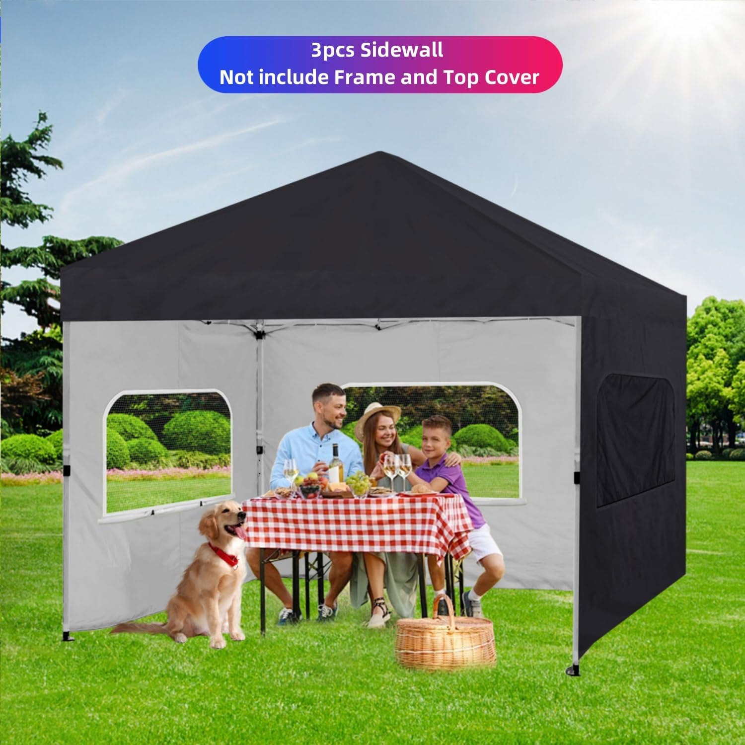 Sidewall with Window for 10x10 Pop Up Canopy,3 Pack Sunwalls fit 10' Outdoor Canopies with Straight Leg,3 Pack (10 x 10, Black)