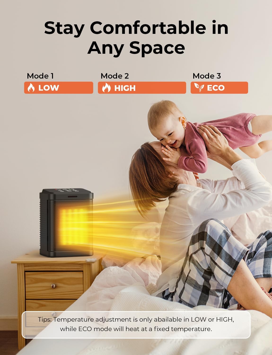 Space Heaters for Indoor Use, Portable Electric Heater with Digital Thermostat, 1-24H Timer, ECO Mode, ETL Listed, Small Space Ceramic Heater Safety Heating with Child Lock for Home Office