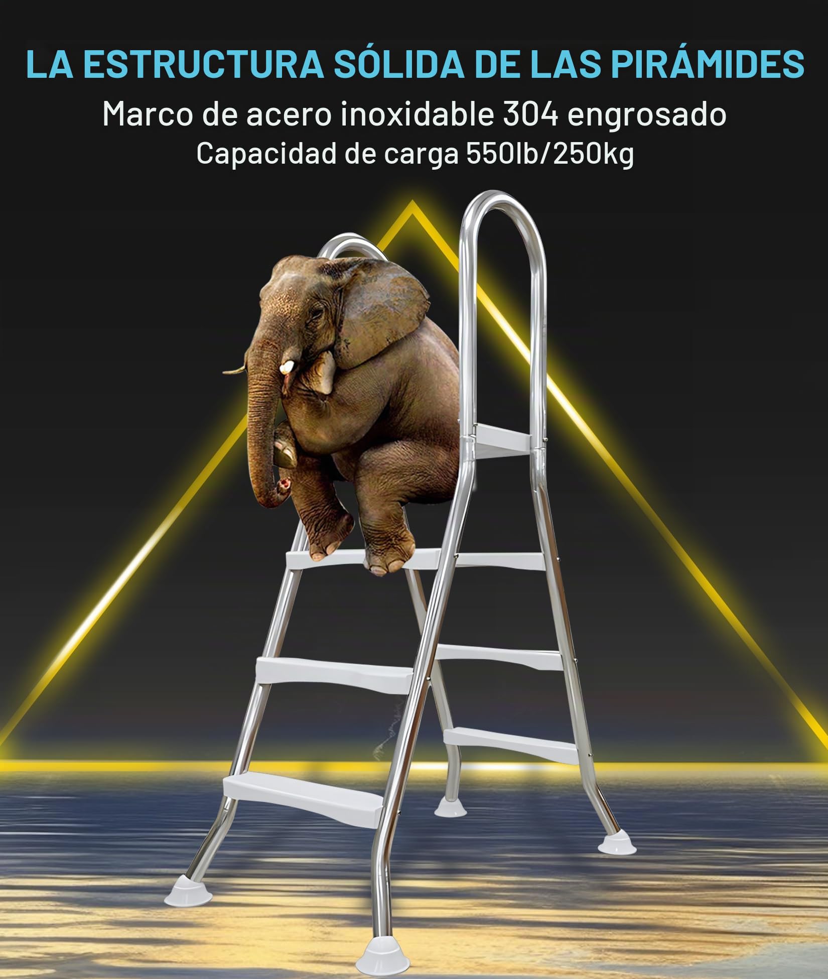 BOTOWI 135cm Escalera para Piscina elevada Carga 250 kg, Escalera de Doble Cara para Piscina elevada, Escalera de Piscina 4 peldaños Acero Inoxidable 304 Grueso, Peldaño de Piscina Antideslizante
