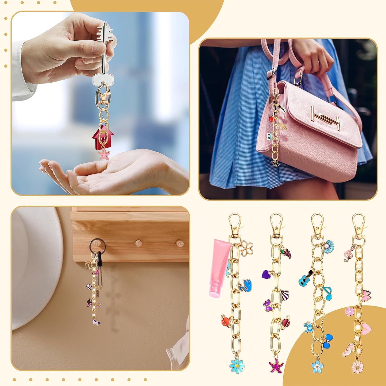 440 Pcs Charm Lip Gloss Keychain Making Kit Jewelry Chain DIY Craft Supplies 200 Charm Jump Ring 20 Clip with Ring Hook Lobster Claw Clasp Extender for Women Custom Keychain Making(Flower,Multicolor)