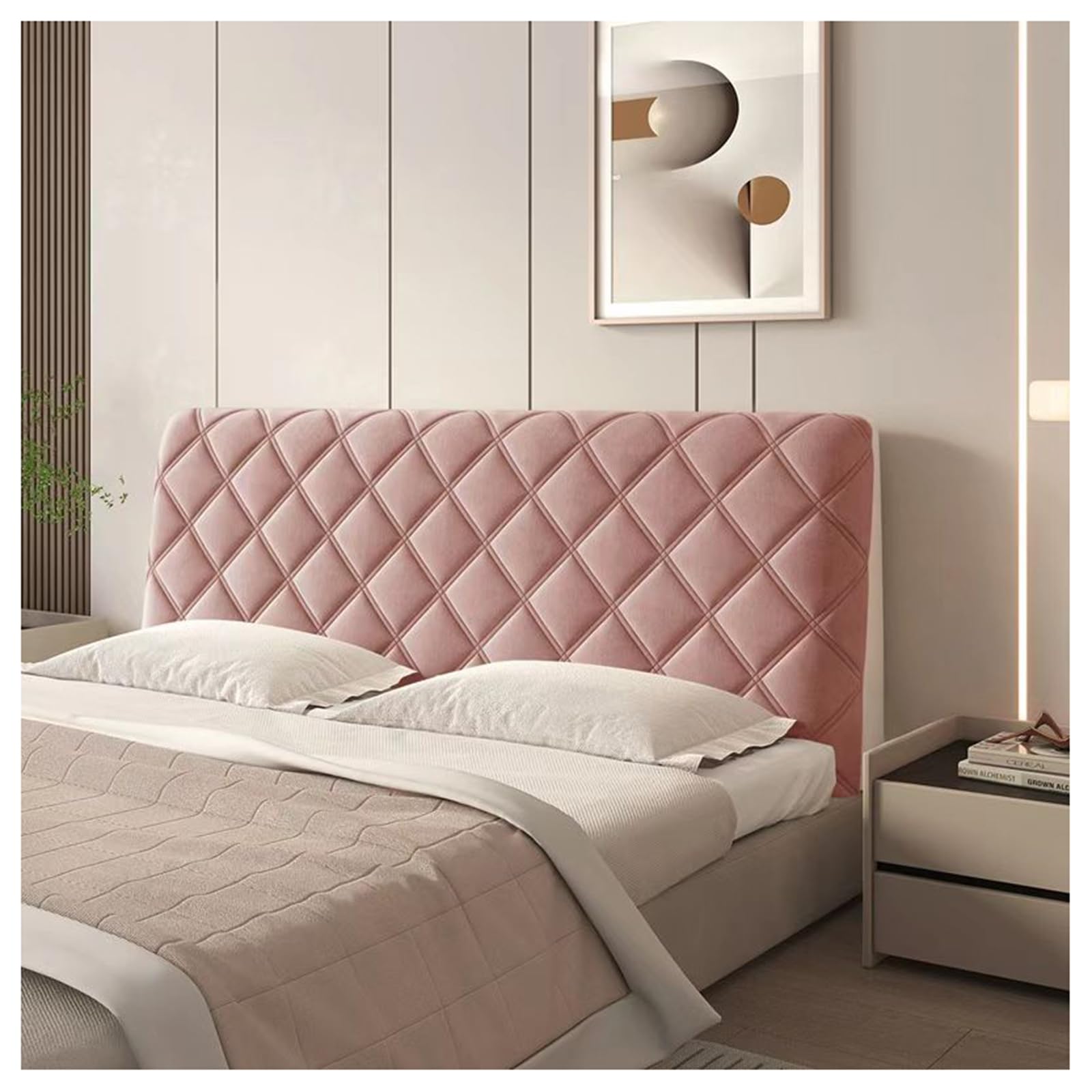 GOFOHIMI Thicken Quilted Headboard Cover,Soft Stretch Bed Headboard Slipcover, Universal Full Size Short Plush Dustproof Protectors for Bedroom Decor,Gray pink,220cm