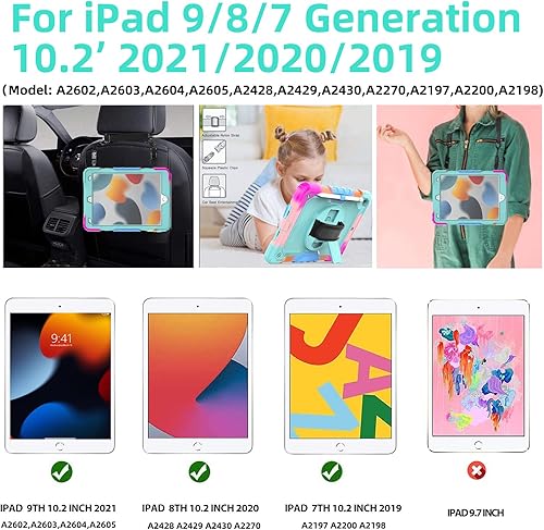 Miniatura 2 de BLOSOMEET Funda para iPad de 9 generación de 10.2 pulgadas 20212020 para niños con protector de pantalla de vidrio templado  Funda para iPad de 87