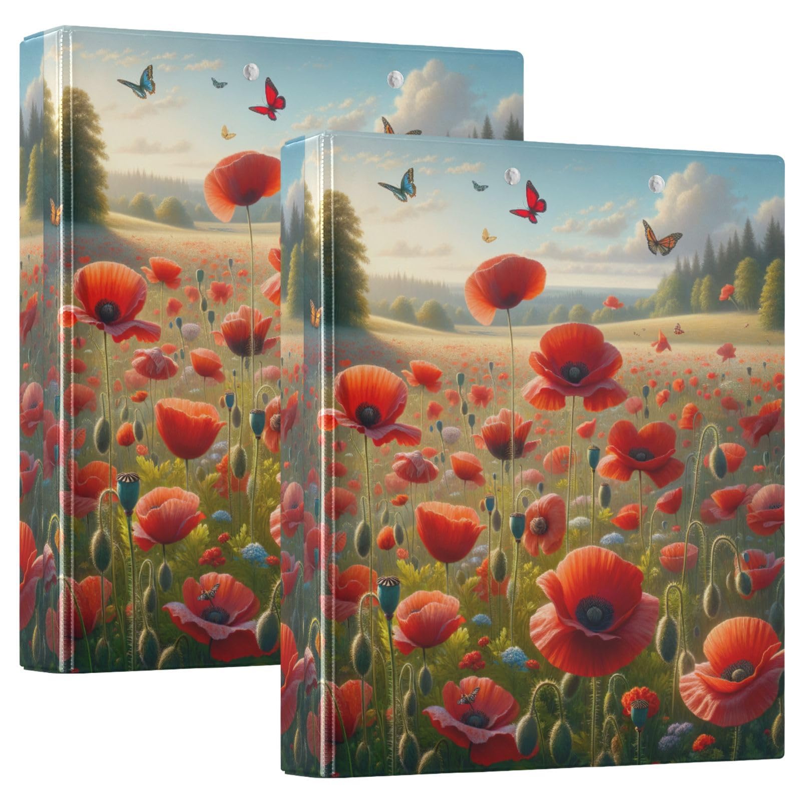 Poppy Flowers 3 Ring Binder 1.5 Inch, Flexible D Ring Binders with Pockets, 3 Ring Binders for School, College, Office