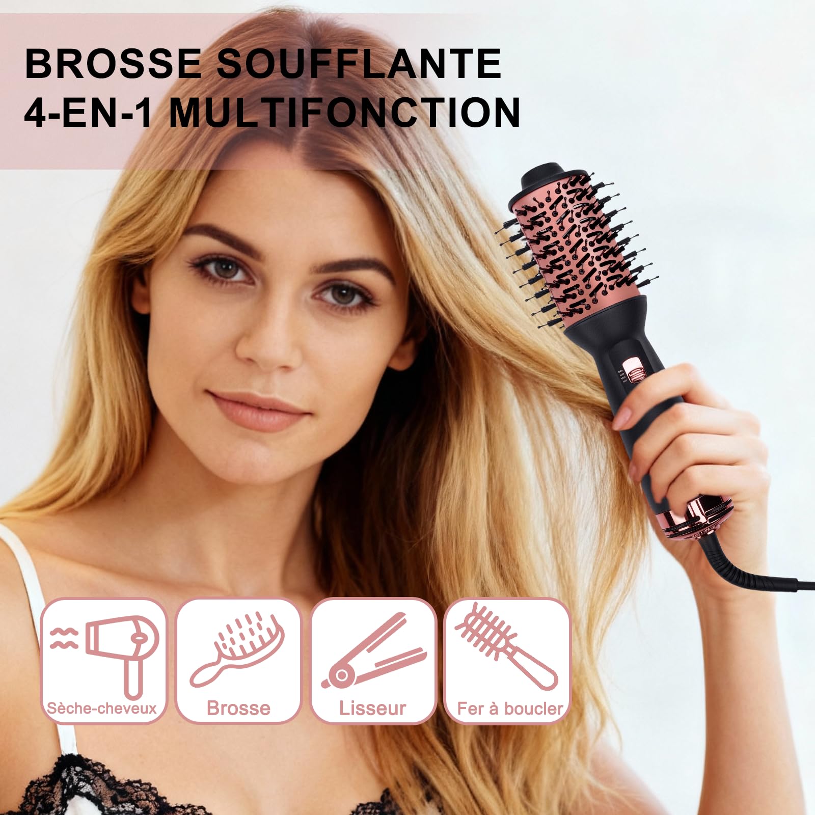 Brosse Soufflante de Voyage, Brosse Sèche-Cheveux 3-en-1 avec 3 Températures et 3 Vitesses, Ultra Légère 275g, 110-240V, 700W, Fournie avec Sac de Rangement et Gants Anti-Chaleur