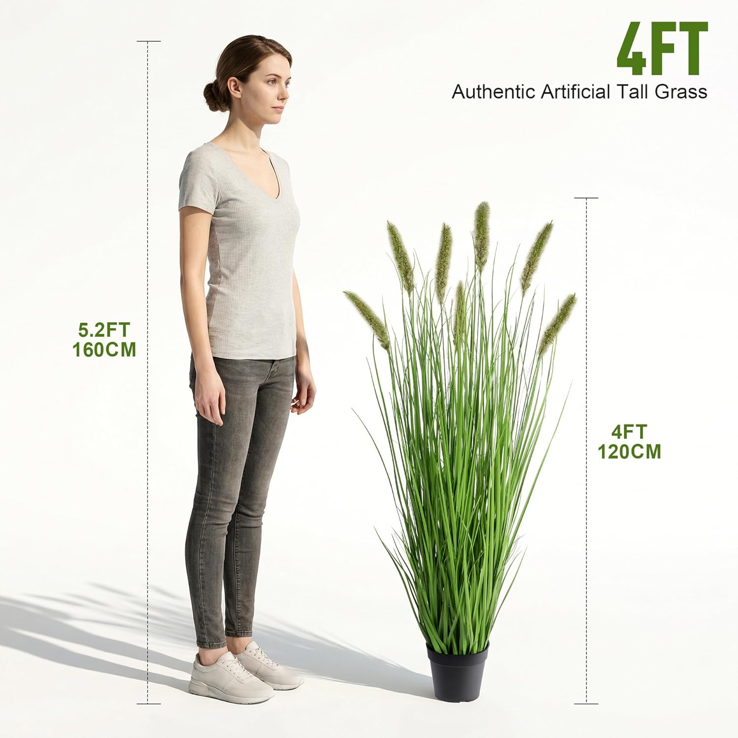 Ttranewsoo Artificial Cattail Reed Grass Plants Indoor ，Faux Cattail Grass Plant Artificial Plant Grass Outdoor,Fake Grass Tall Green Onions Fake Plant， Living Room Kitchen Office Decoration 47“2 Pcs