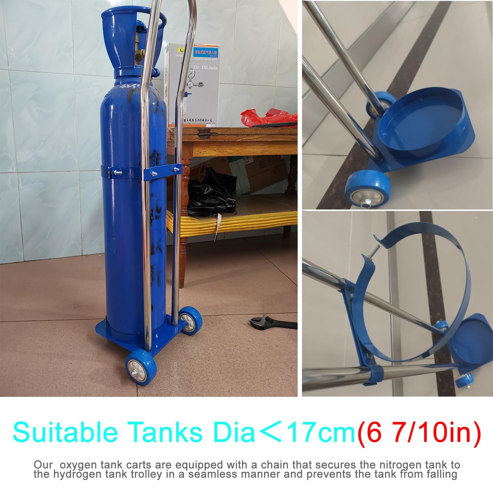 Genérico Carro de Acero Independiente para Tanque de oxígeno, Soporte móvil de Suelo con 2 Ruedas para Tanque de nitrógeno médico, camión portátil para Almacenamiento de Tanques de Gas en i