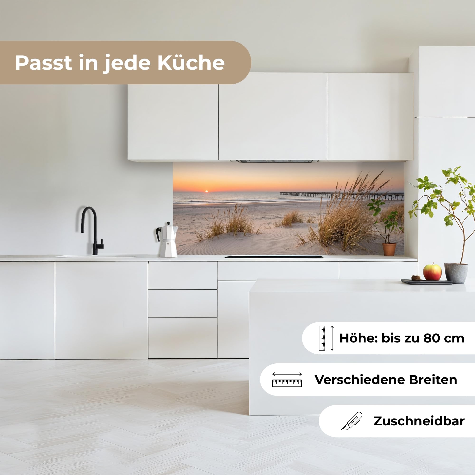 KitchenYeah© Küchenrückwand Selbstklebend 60x150 cm Küchenspritzschutz Rückwand Wandschutz Ohne Bohren Spritzschutz Wand Wandverkleidung Pier - Sonnenuntergang - Strand