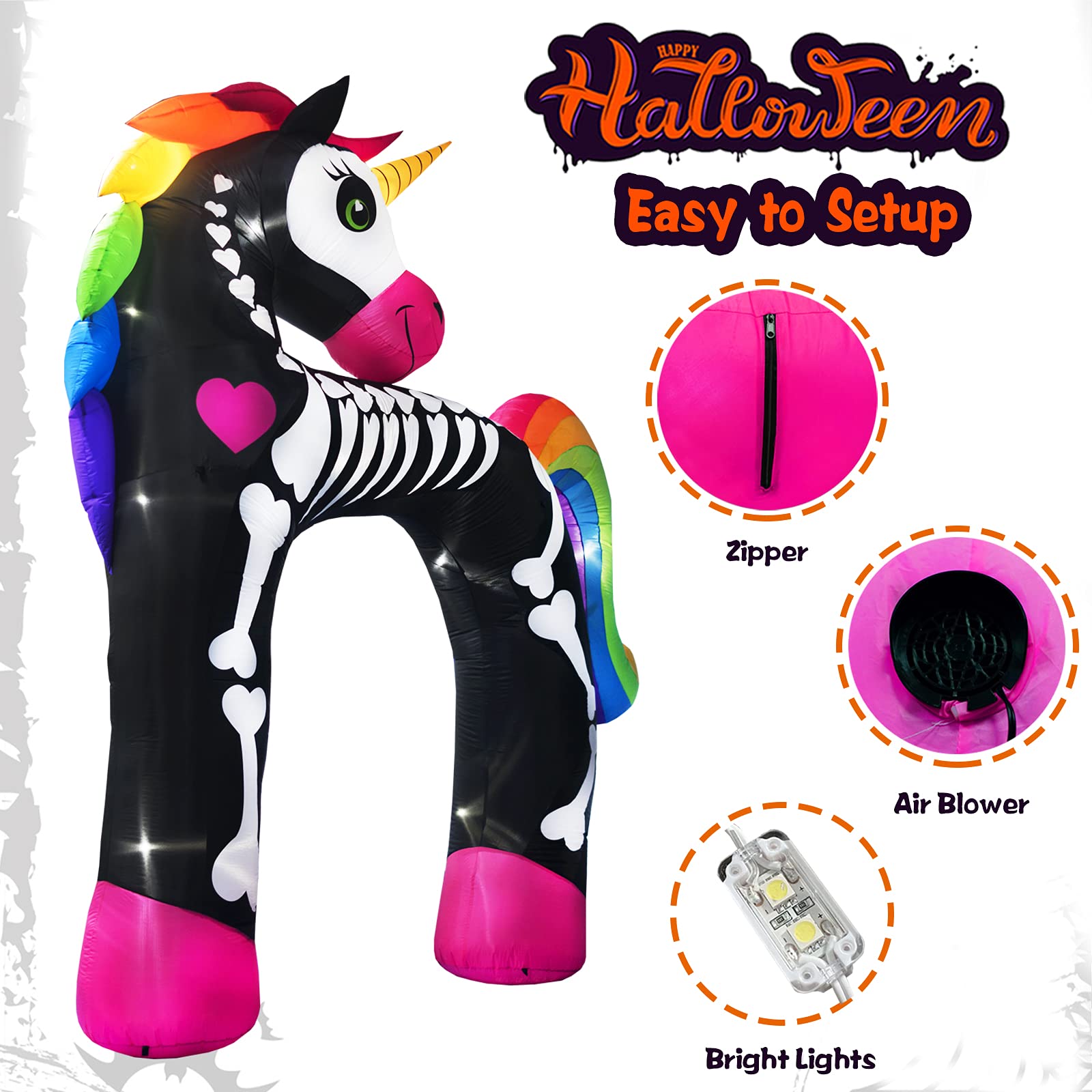 PARAYOYO 11Ft Halloween Inflatable Unicorn Arch Decoration, Giant Halloween Unicorn Inflatables with LED Lights for Lawn Garden Yard Outdoor Decoration