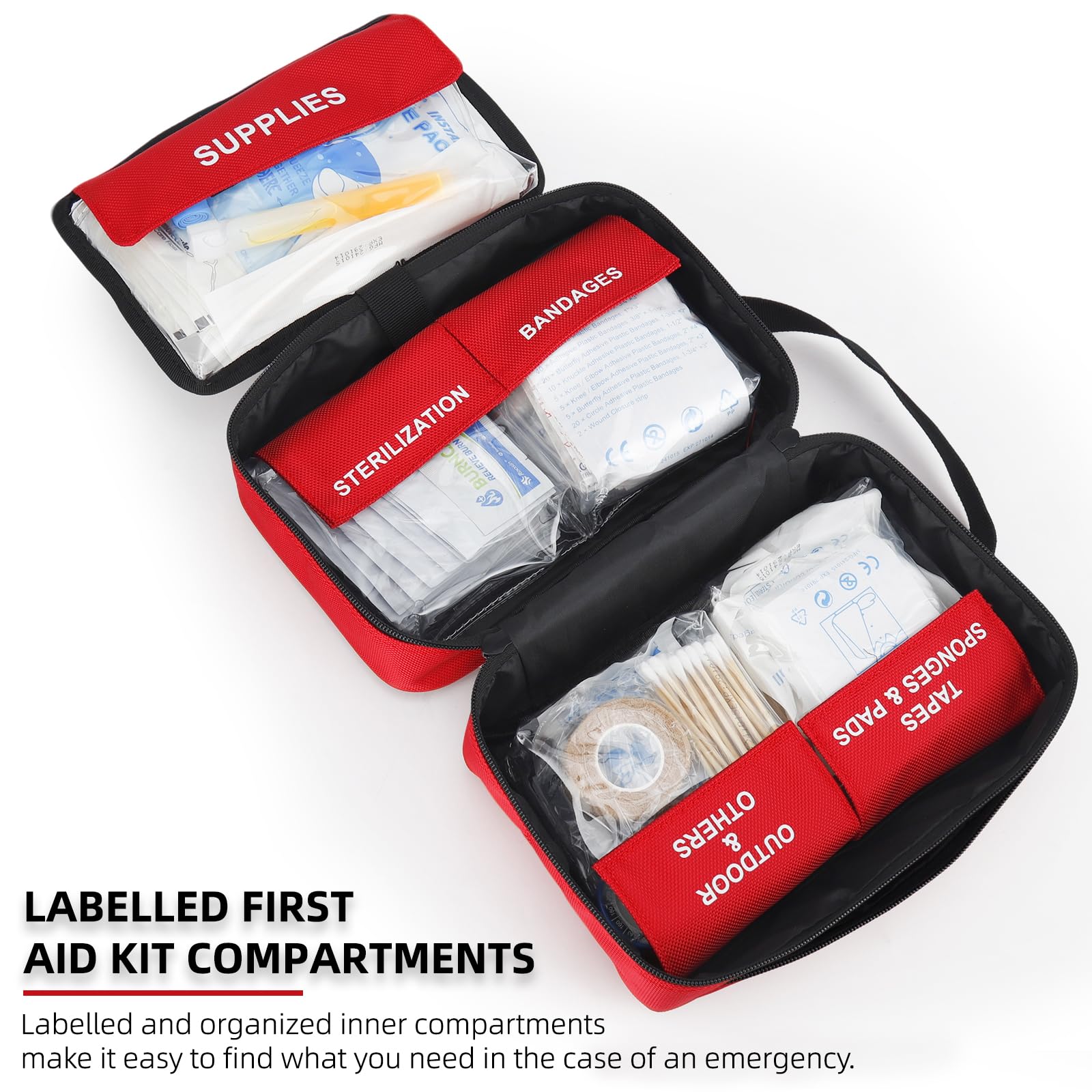 Kit de primeros auxilios de 330 piezas, kit de primeros auxilios premium impermeable y compacto para cualquier emergencia, ideal para el hogar, coche, viajes, camping, senderismo, camión
