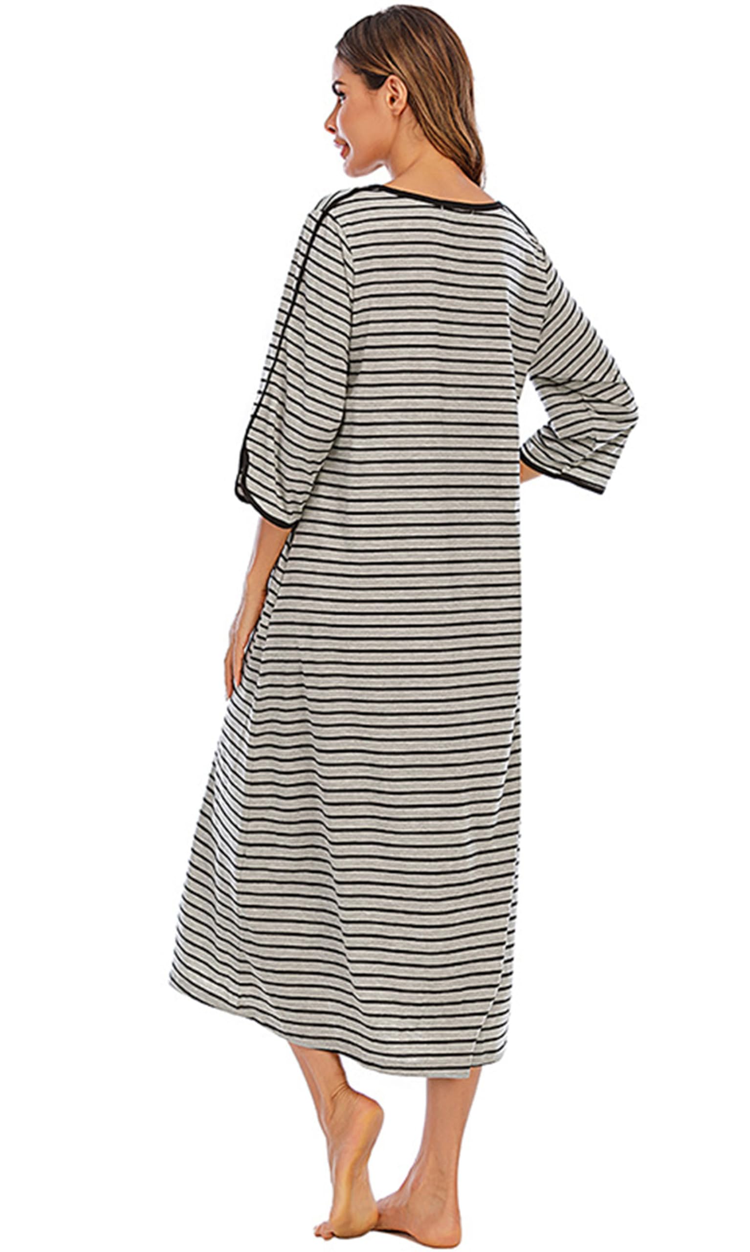 Chemise de Nuit pour Femmes Vêtements d'intérieur Longs Chemise de Nuit Ronde Vêtements de Nuit Chemise de Nuit Pleine Longueur avec Poches