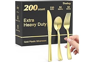 Gold Plastic Cutlery: 200-Count Utensils