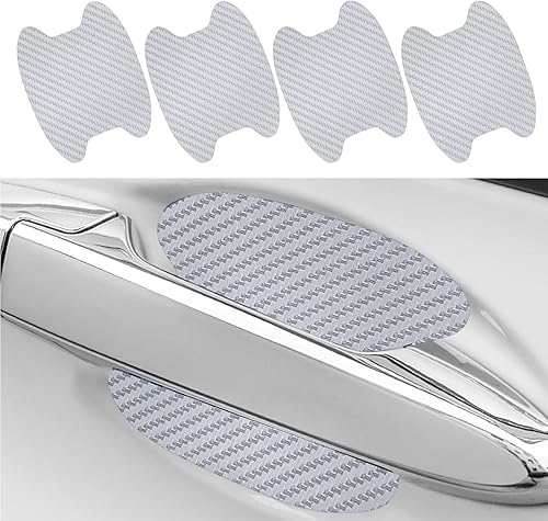 Miniatura 1 de UGSHY Paquete de 4 protectores de fibra de carbono antiarañazos para puerta de automóvil, película protectora para manija de puerta de automóvil,