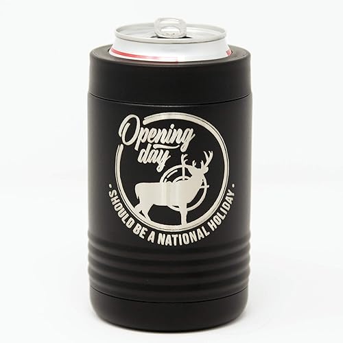 Vista 2 de Thomas and Son - Cold Beverage Can Cooler - Engraved Open Season Hunting Can Holder - Double Wall Insulated Can Cozy Sleeve - Hunting Gifts for