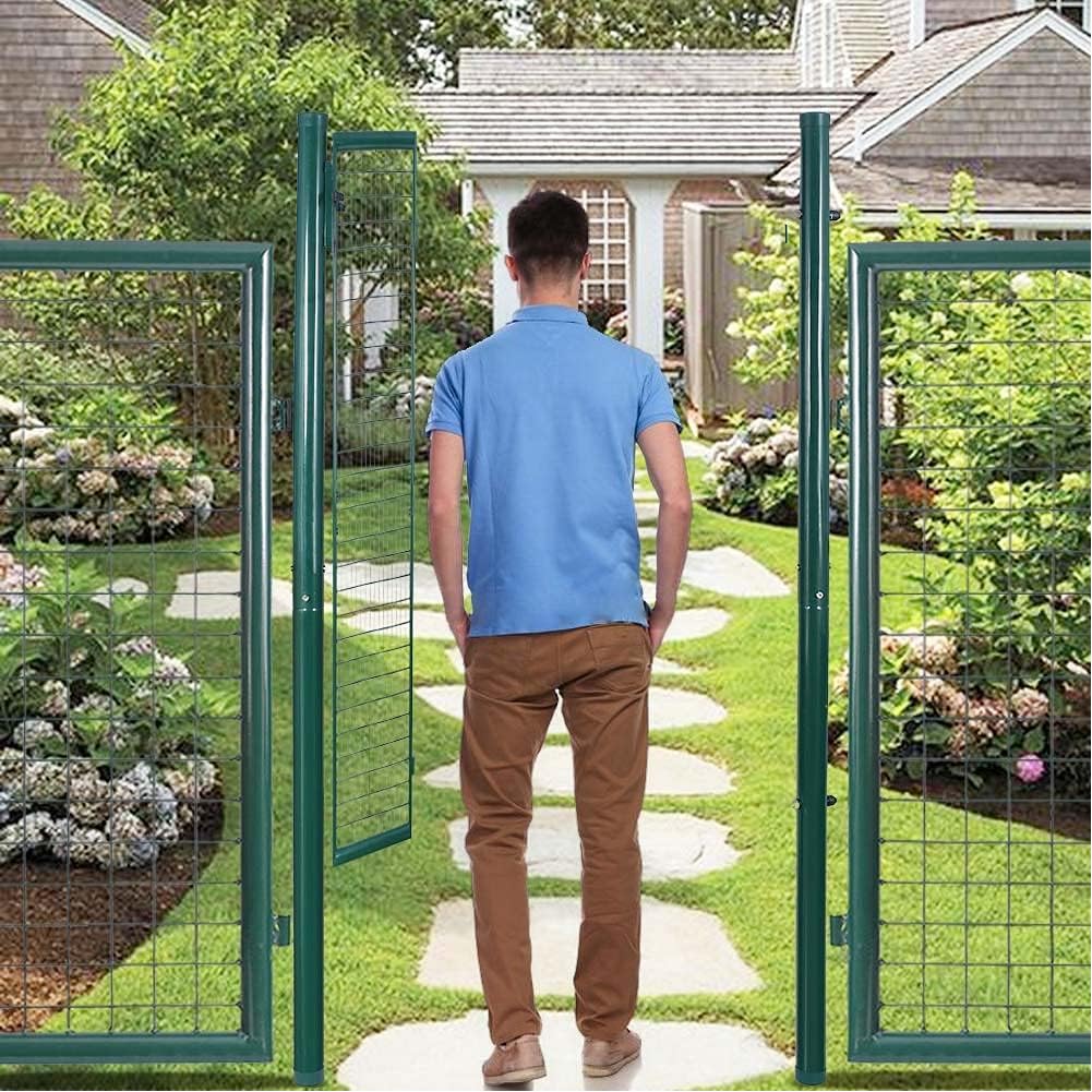 Bakaji Cancello Cancelletto Porta a Rete per Recinzione Giardino Telaio in Acciaio Verniciatura a Polvere Dimensione 106 x 200 cm Chiusura a Chiave 3 Chiavi Incluse Colore Verde