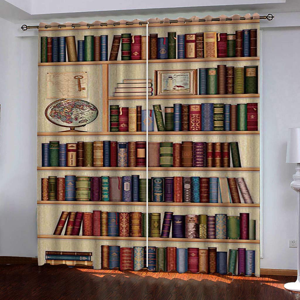 Rideaux occultants à oeillets imprimé bibliothèque 132x160 cm