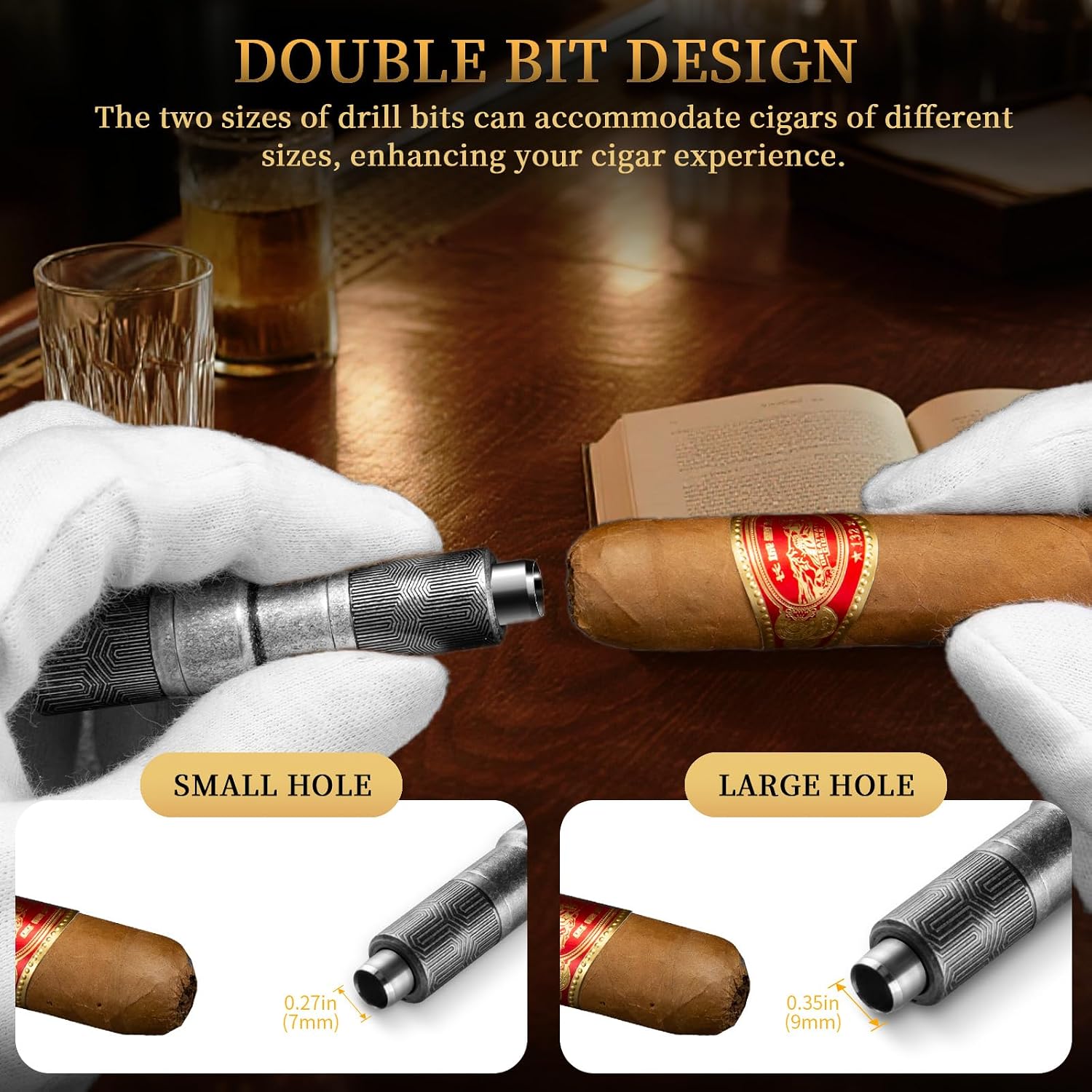 CIGARLOONG Cigar Punch Double Blade Sharp Size Drill Cigar Hole Opener Cutter (Silver)