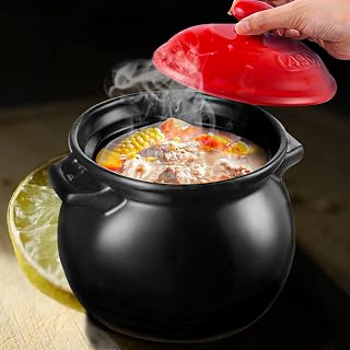 Clay Pots for Cooking with Handle & Lid, 4.6L Terrine Small Casserole Dish, Anti-Slip & Stable Heat Storage Cookware, Black Stoneware Pot