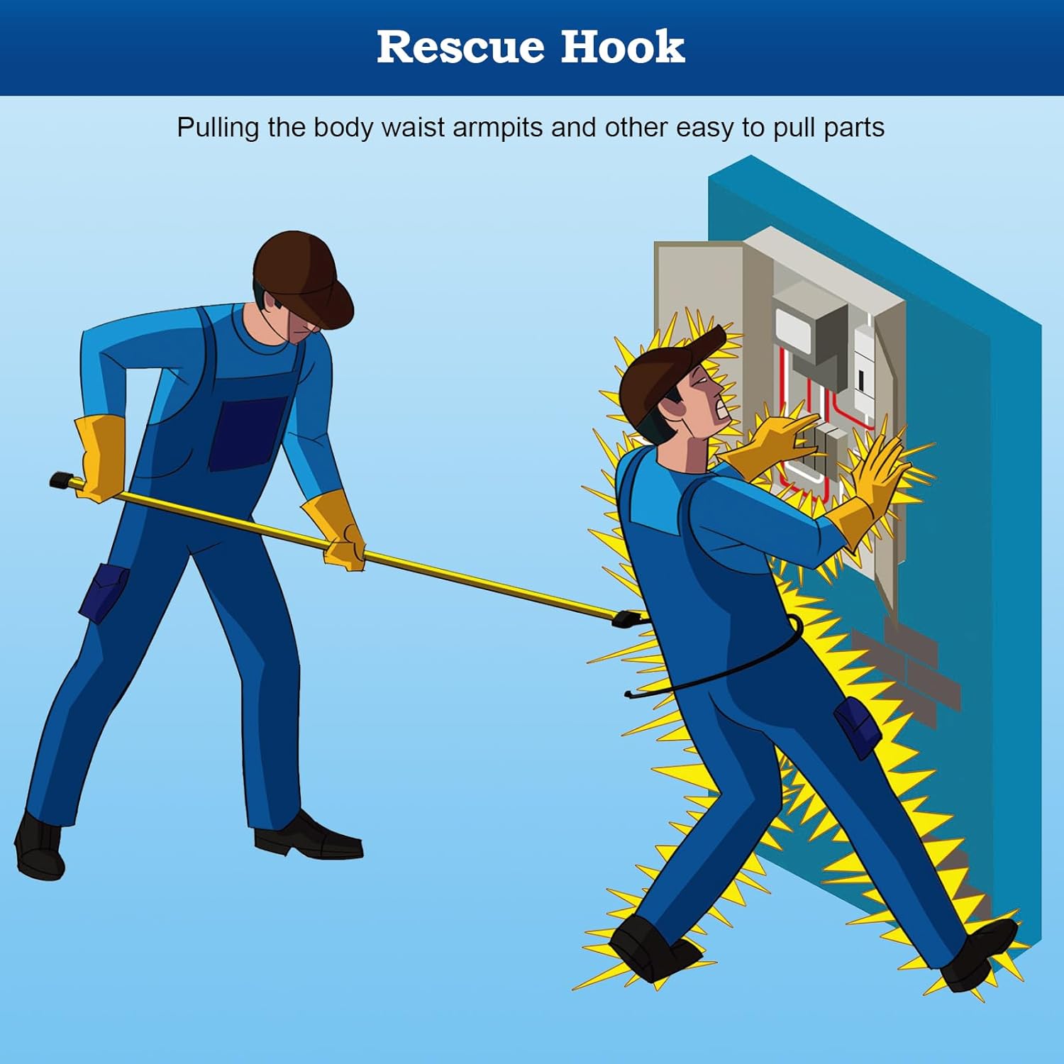 Rescue Hook, High Voltage Insulated Rescue Hook high Voltage Telescopic 10kv35kv, Fire Electrician Anti-electrocution Rescue Hook 380V, 7.6-Foot Rescue Hook, 18 inch Opening