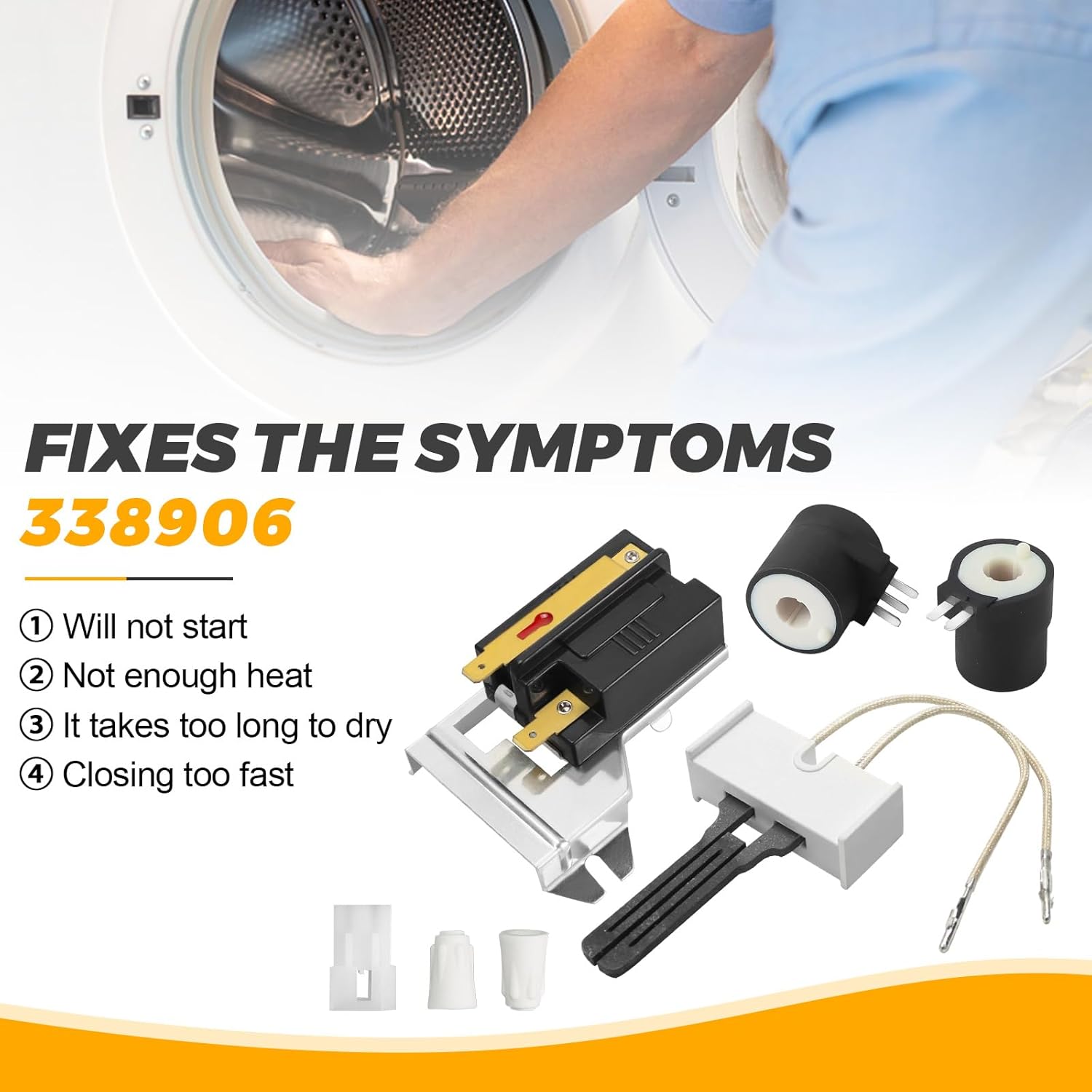 Gas Dryer Repair Kit 279311 & 338906 & 279834 Contains 279834 Gas Dryer Valve Solenoid Coil AP3094138 Igniter 338906 WP338906 Flame Sensor for Whirlpool Maytag Kenmore Dryers Gas Valve by Techecook