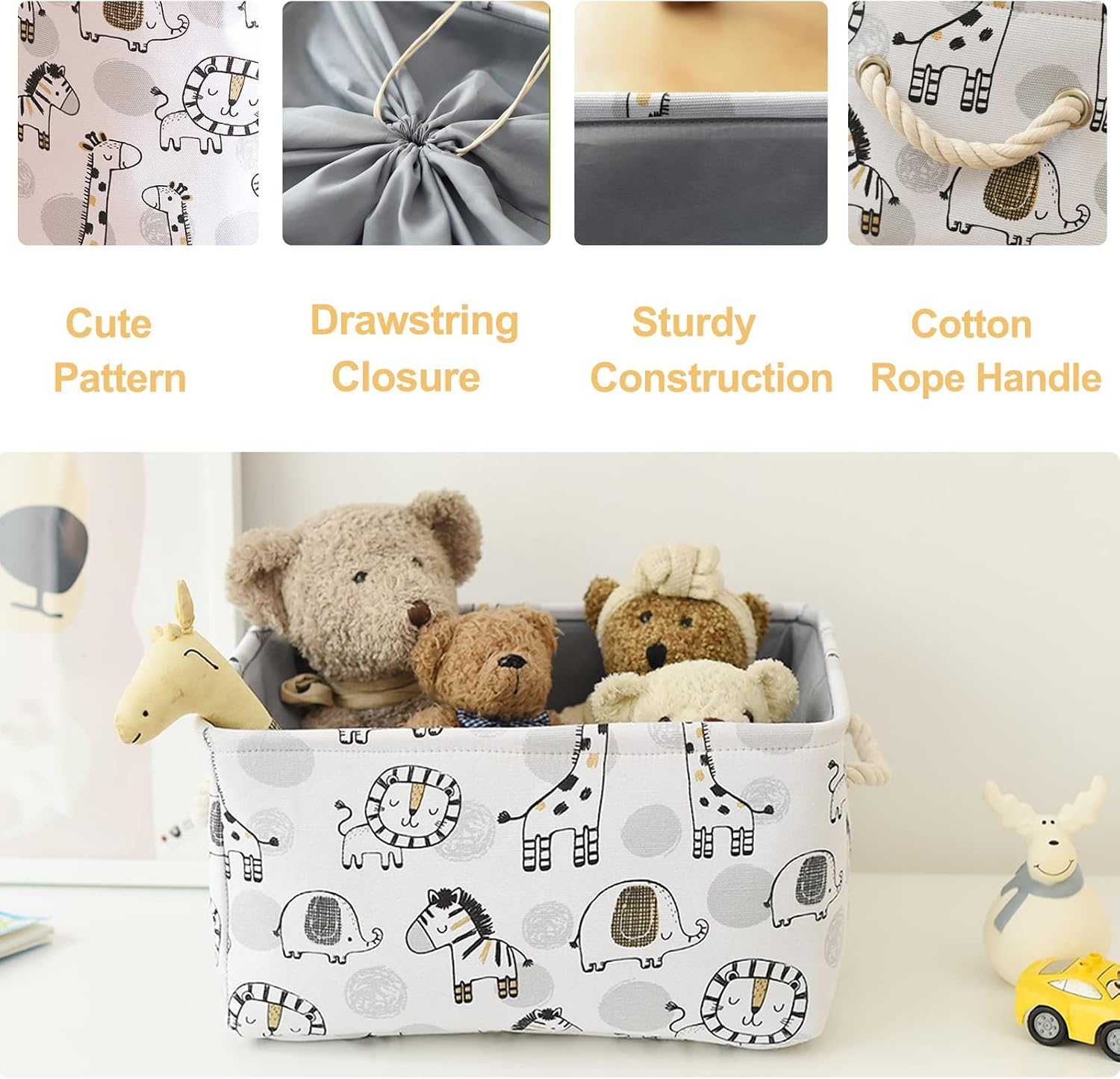 INough Toy Baskets Toys Organizer Kids Storage Basket, Baby Room Decor Giraffe Laundry Baskets with Drawstring Mothers Day Gifts Basket for Kid's Room (Giraffe, Large)