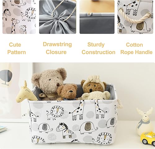 Miniatura 6 de INough Cestas de juguetes organizadoras de juguetes para niños, decoración de habitación de bebé, canastas de lavandería de jirafa con cordón, cesta