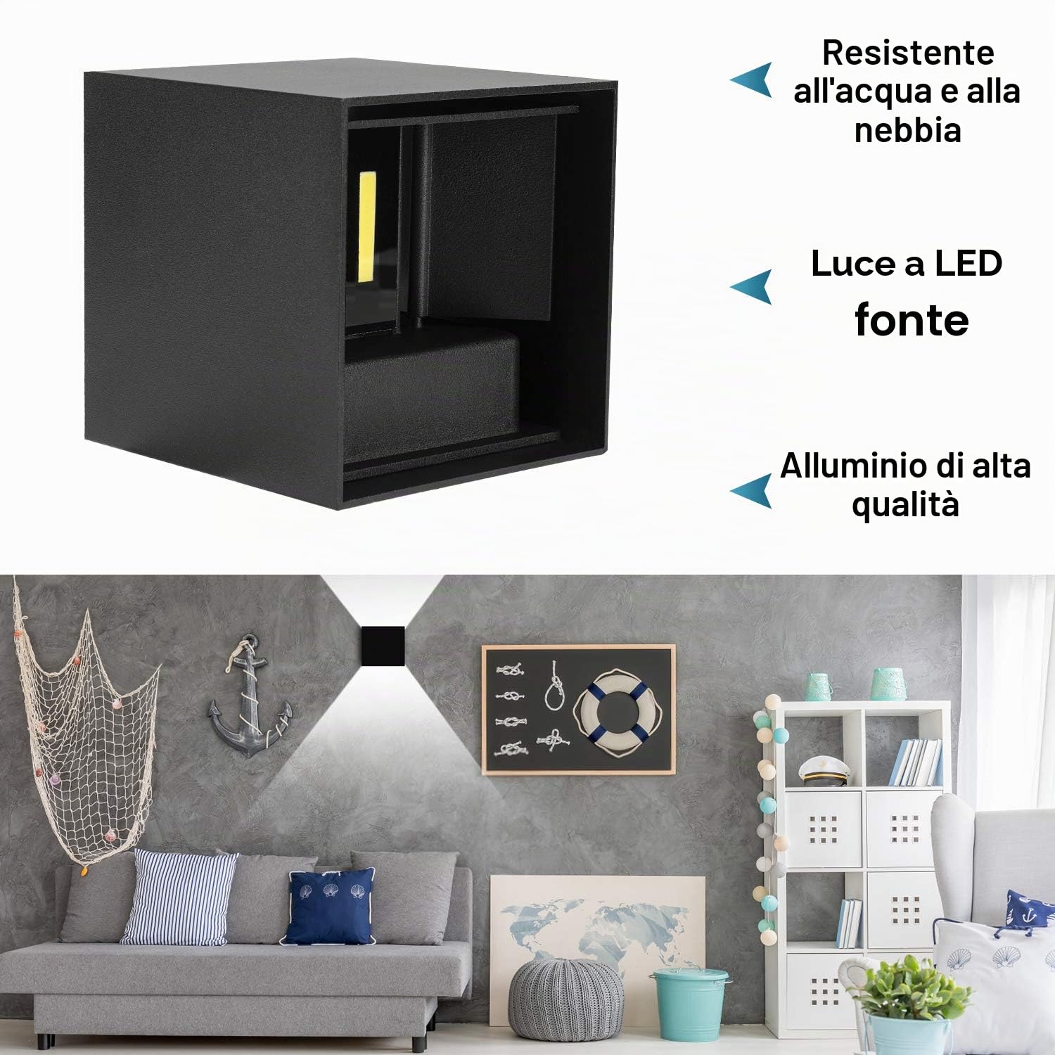 LEDMO 4 Pezzi LED Applique da Parete 12W Bianco freddo 6000K, Lampada da Parete Moderna Nera per interni ed esterni IP65 Impermeabile