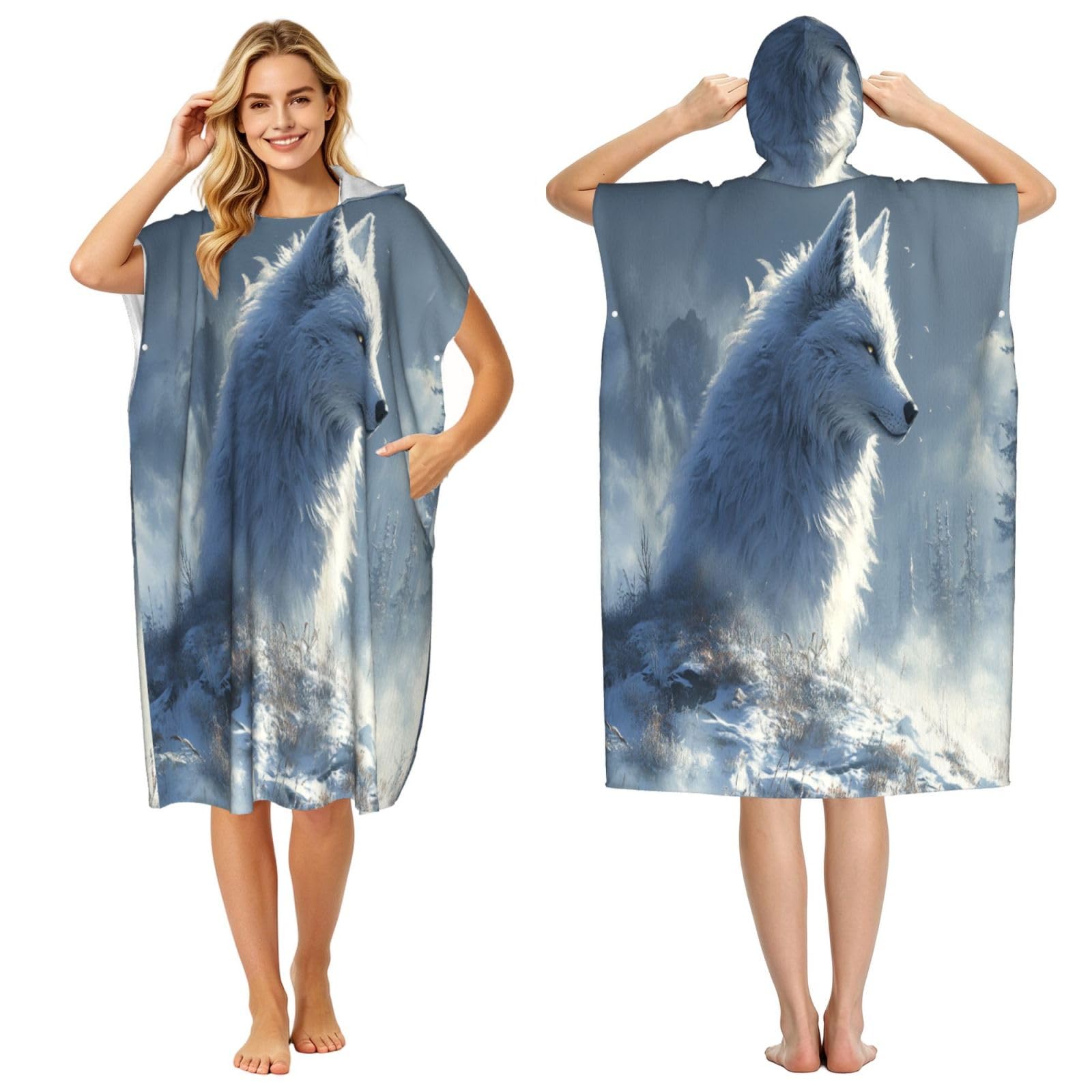 KLGRTJHK Lonely Fox Adult Hooded Beach Poncho Towel 43"X35"